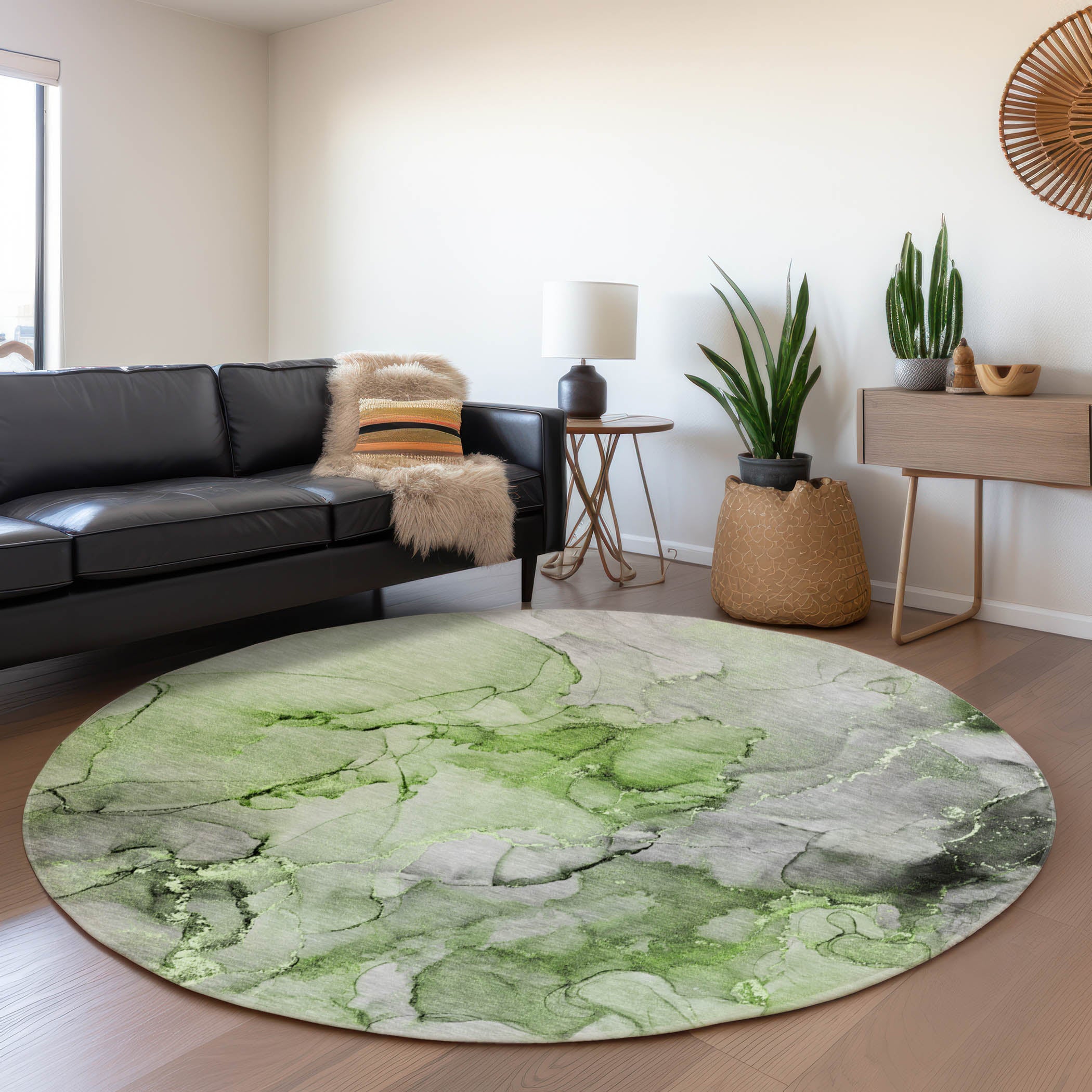 Marrakech Machine Washable Transitional Green Rug 8' x 8' #shape_Round