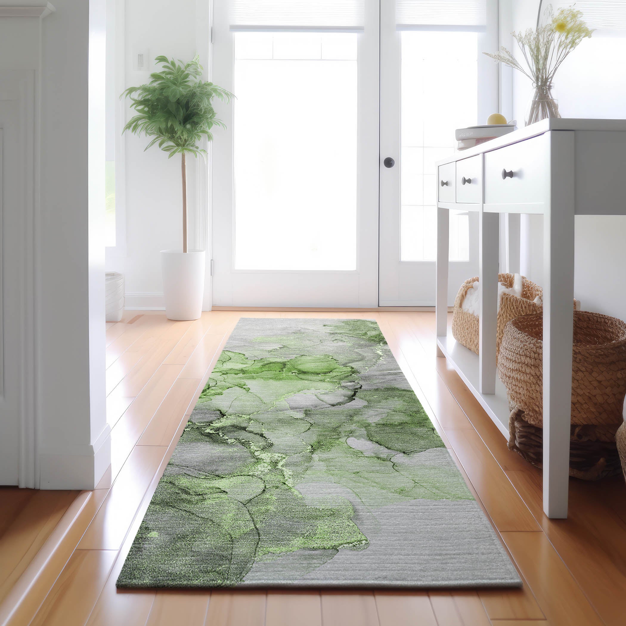 Marrakech Machine Washable Transitional Green Rug 2'3" x 7'6" #shape_Runner