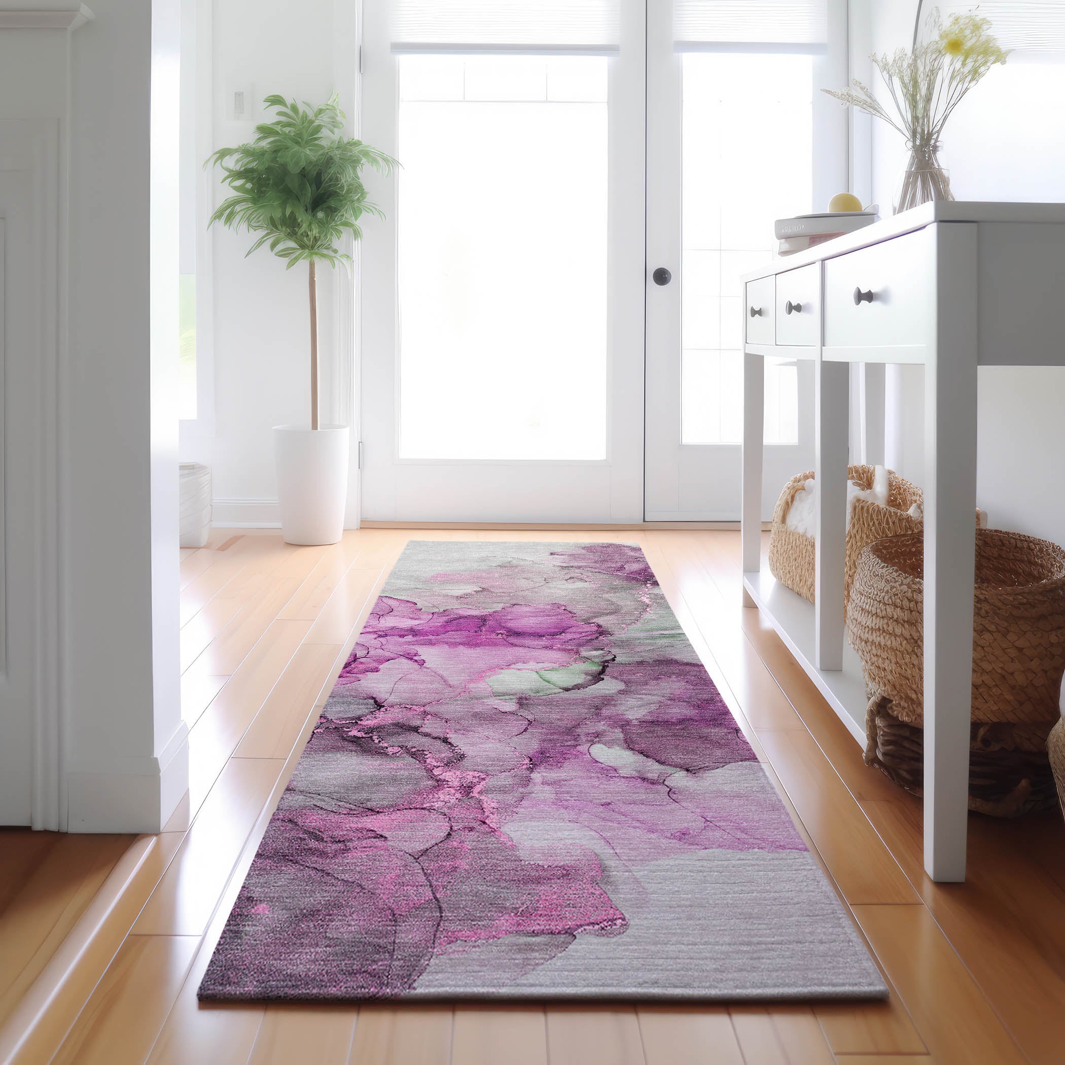 Marrakech Machine Washable Transitional Pink Rug 2'3" x 7'6" #shape_Runner