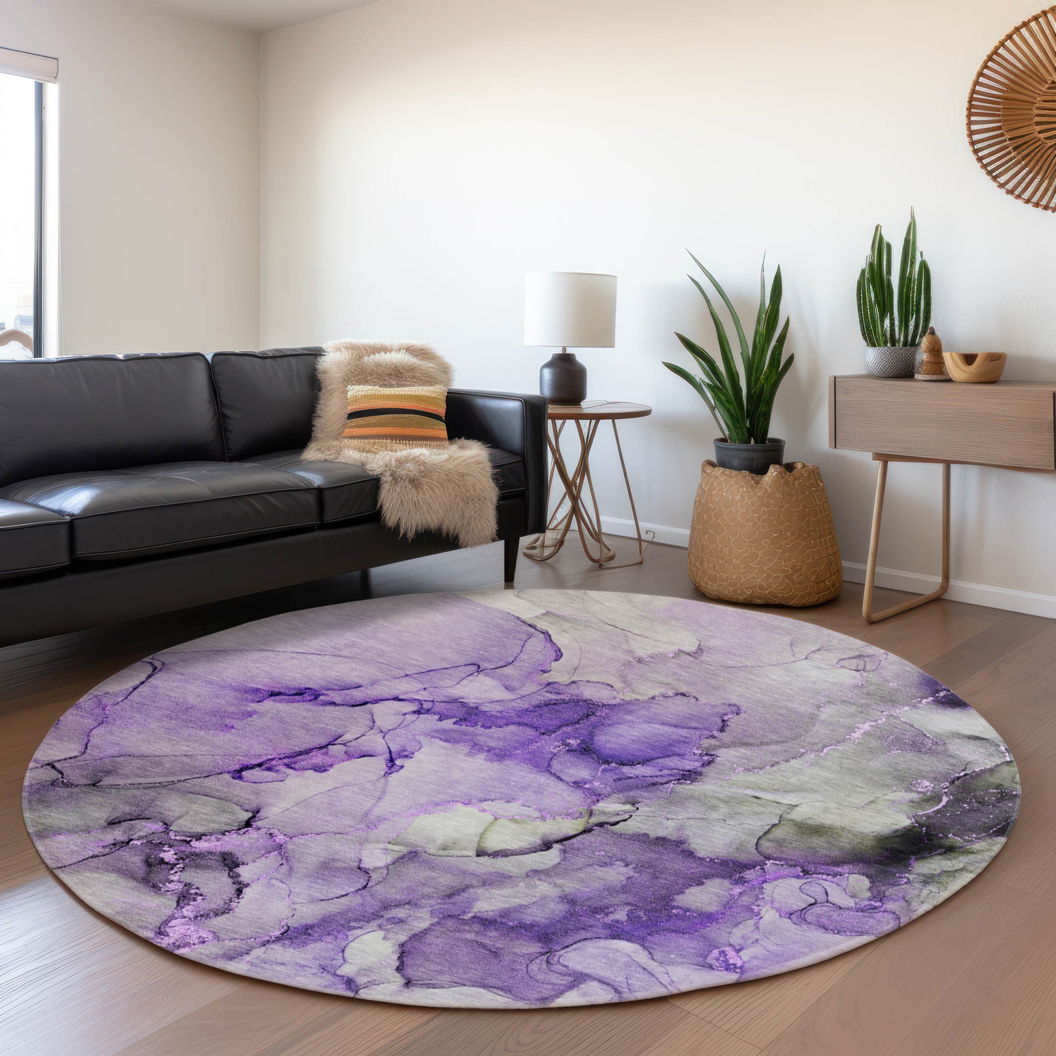 Marrakech Machine Washable Transitional Purple Rug 8' x 8' #shape_Round
