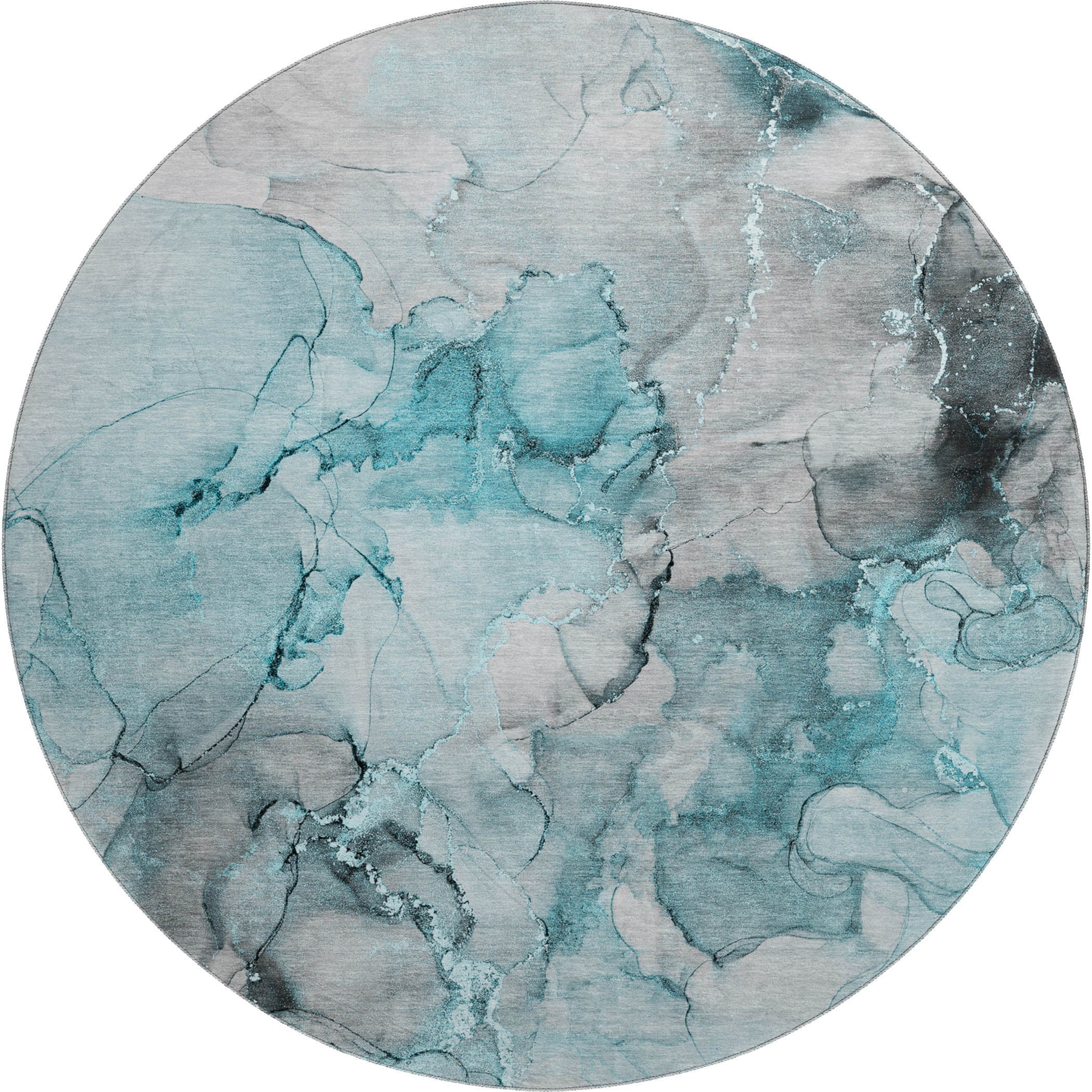 Marrakech Machine Washable Transitional Teal Rug 8' x 8' #shape_Round