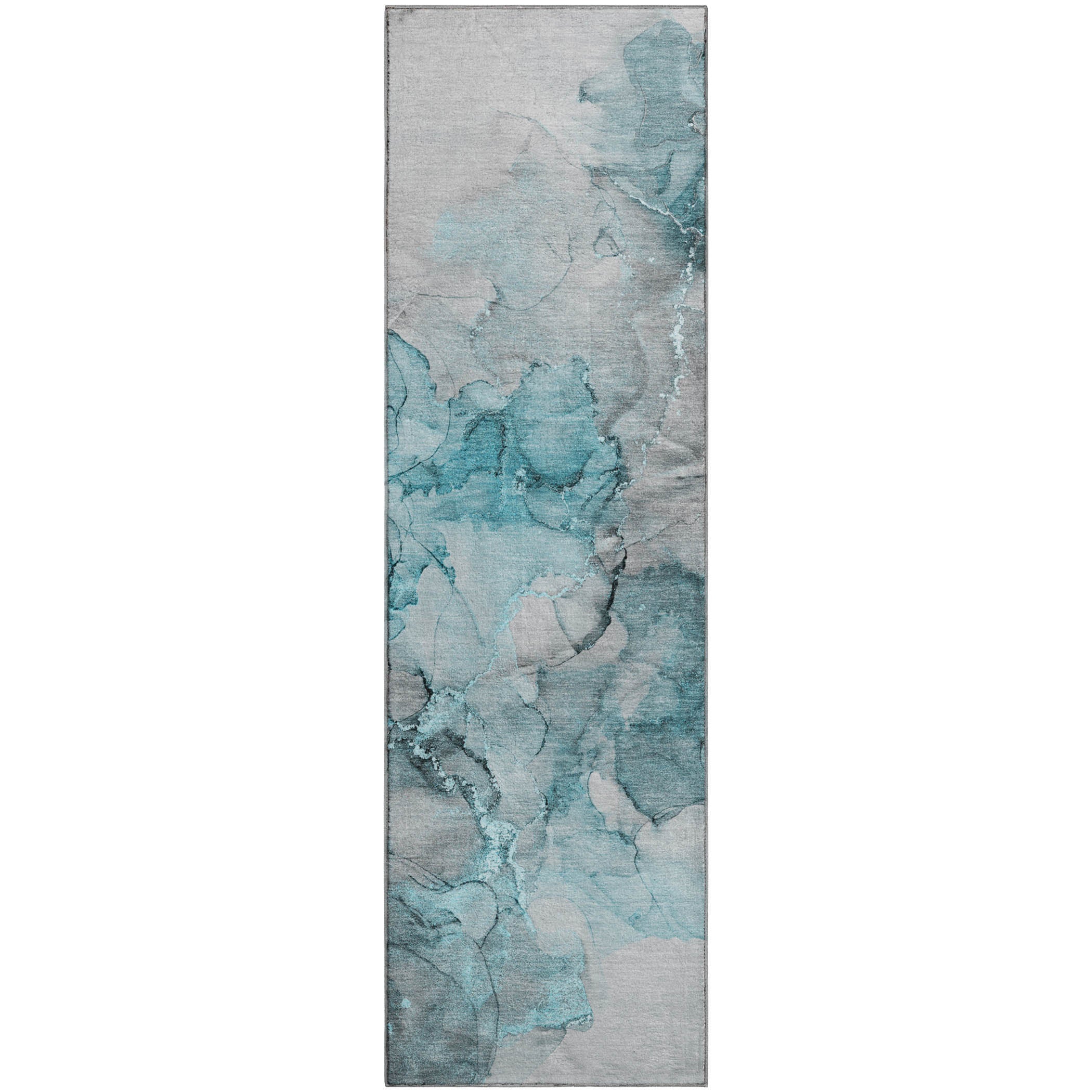 Marrakech Machine Washable Transitional Teal Rug 2'3" x 7'6" #shape_Runner