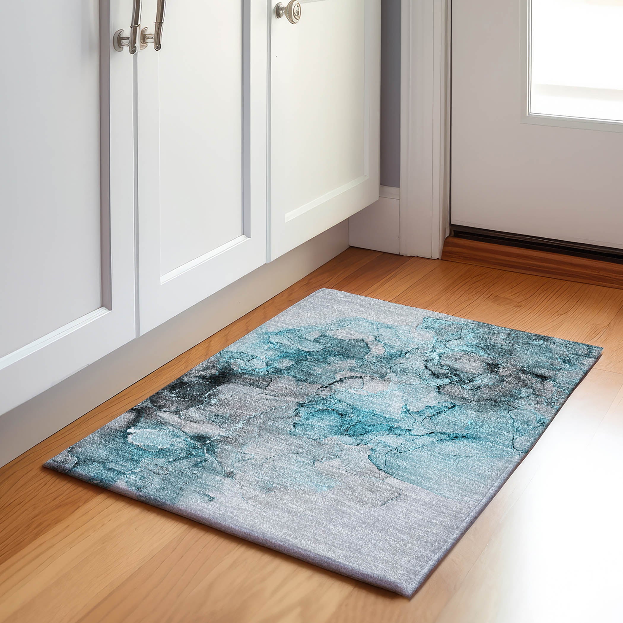 Marrakech Machine Washable Transitional Teal Rug 1'8" x 2'6" #shape_Rectangle