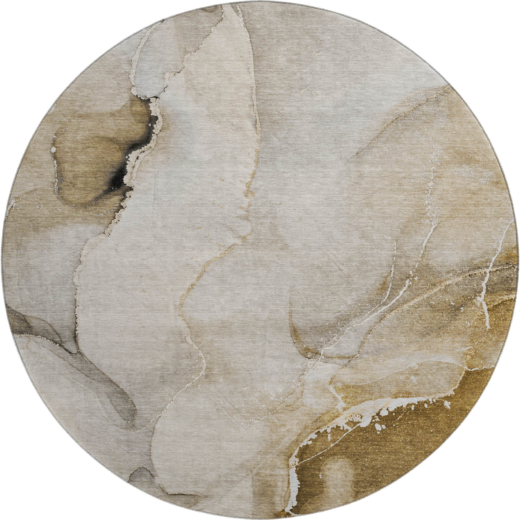 Budapest Machine Washable Transitional Beige Brown Rug 8' x 8' #shape_Round