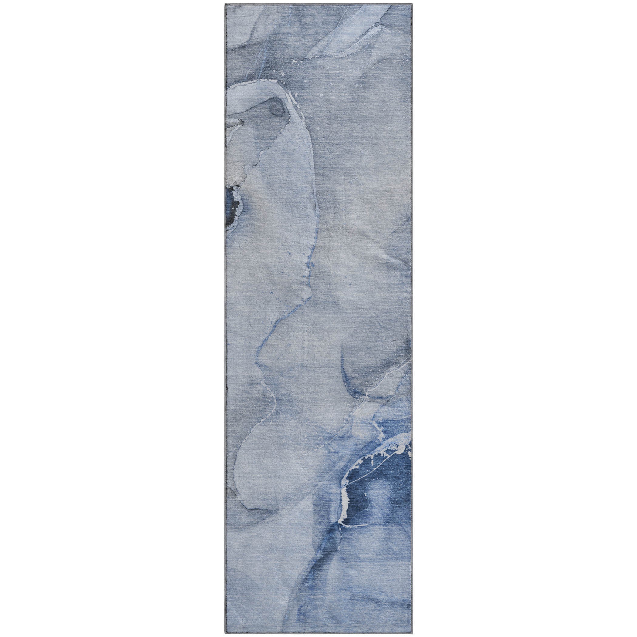 Budapest Machine Washable Transitional Blue Rug 2'3" x 7'6" #shape_Runner