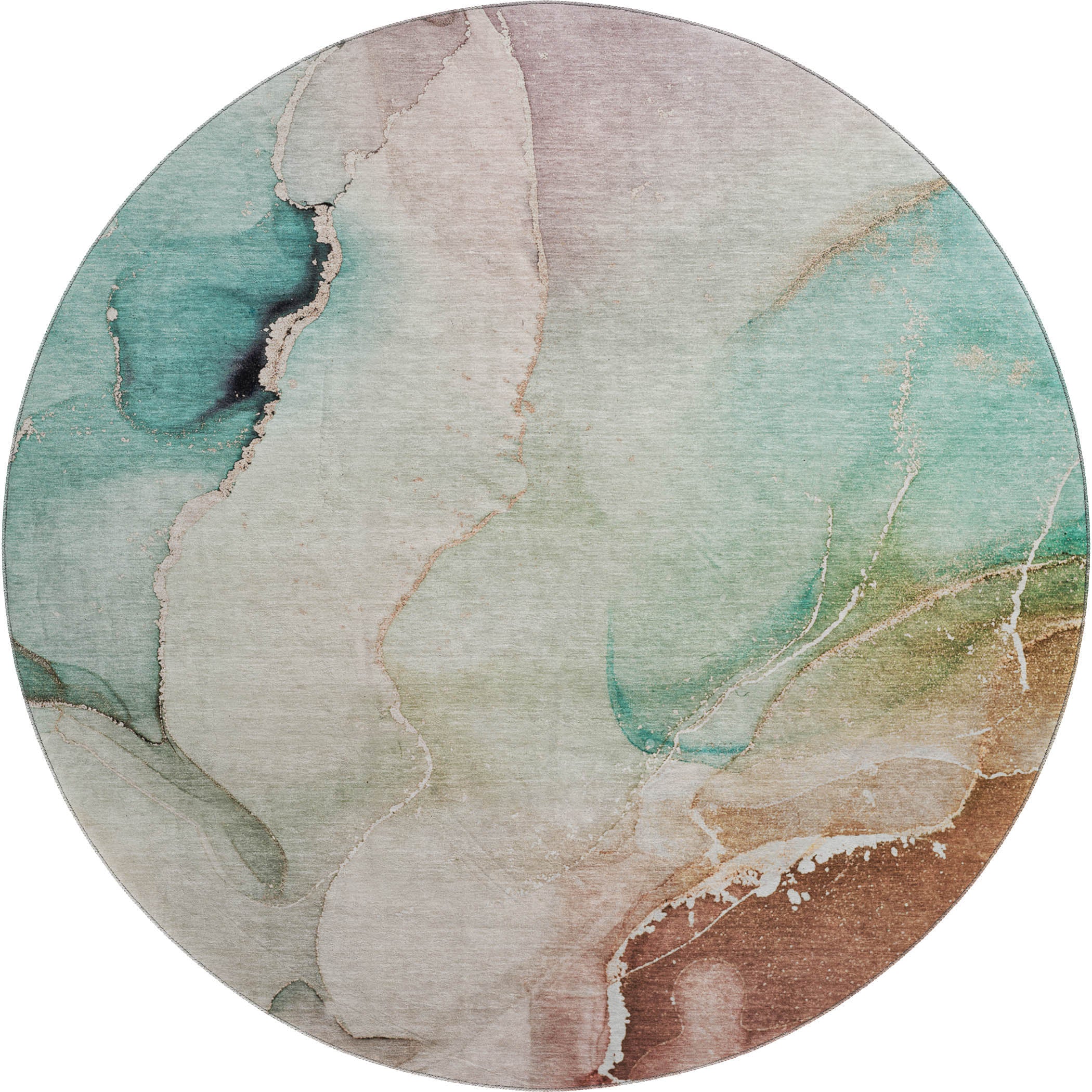Budapest Machine Washable Transitional Teal Rug 8' x 8' #shape_Round
