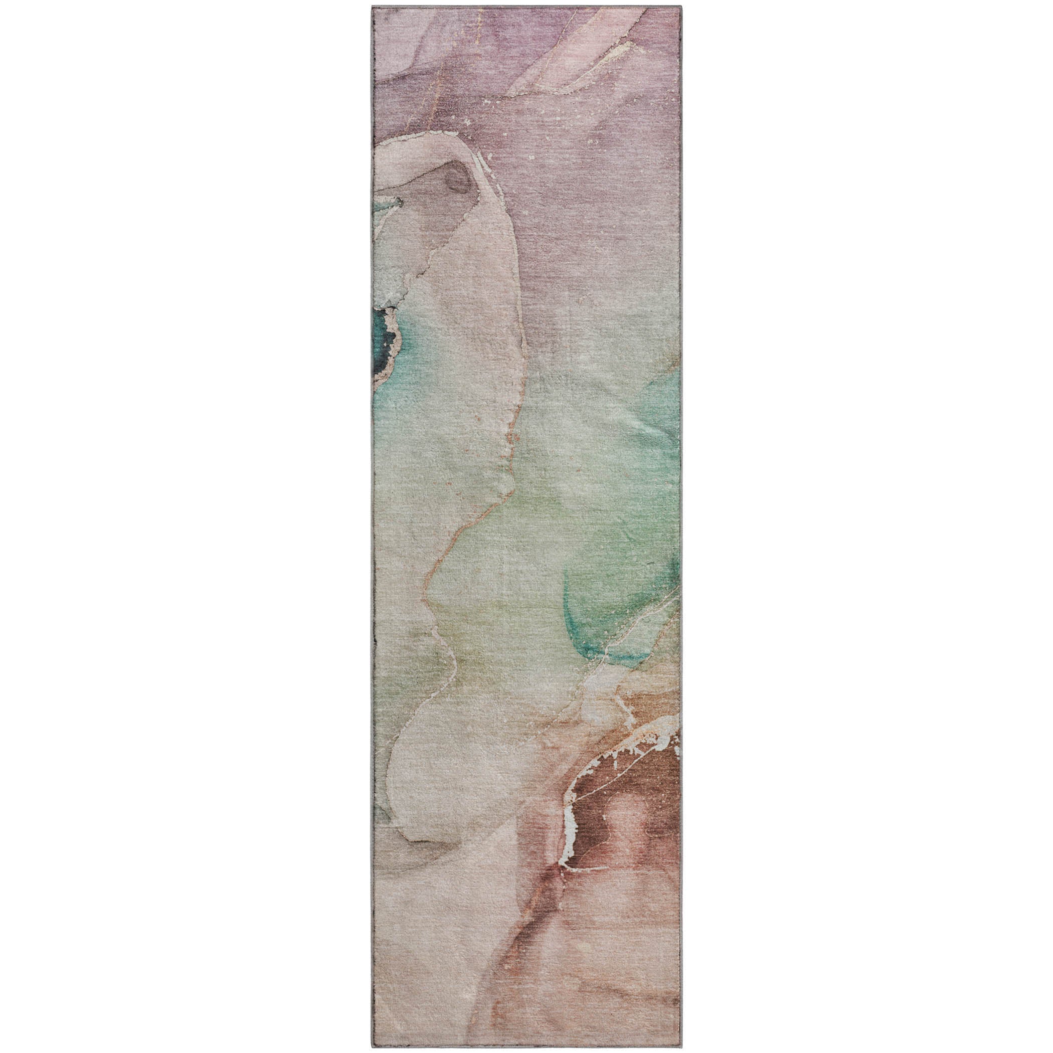Budapest Machine Washable Transitional Teal Rug 2'3" x 7'6" #shape_Runner