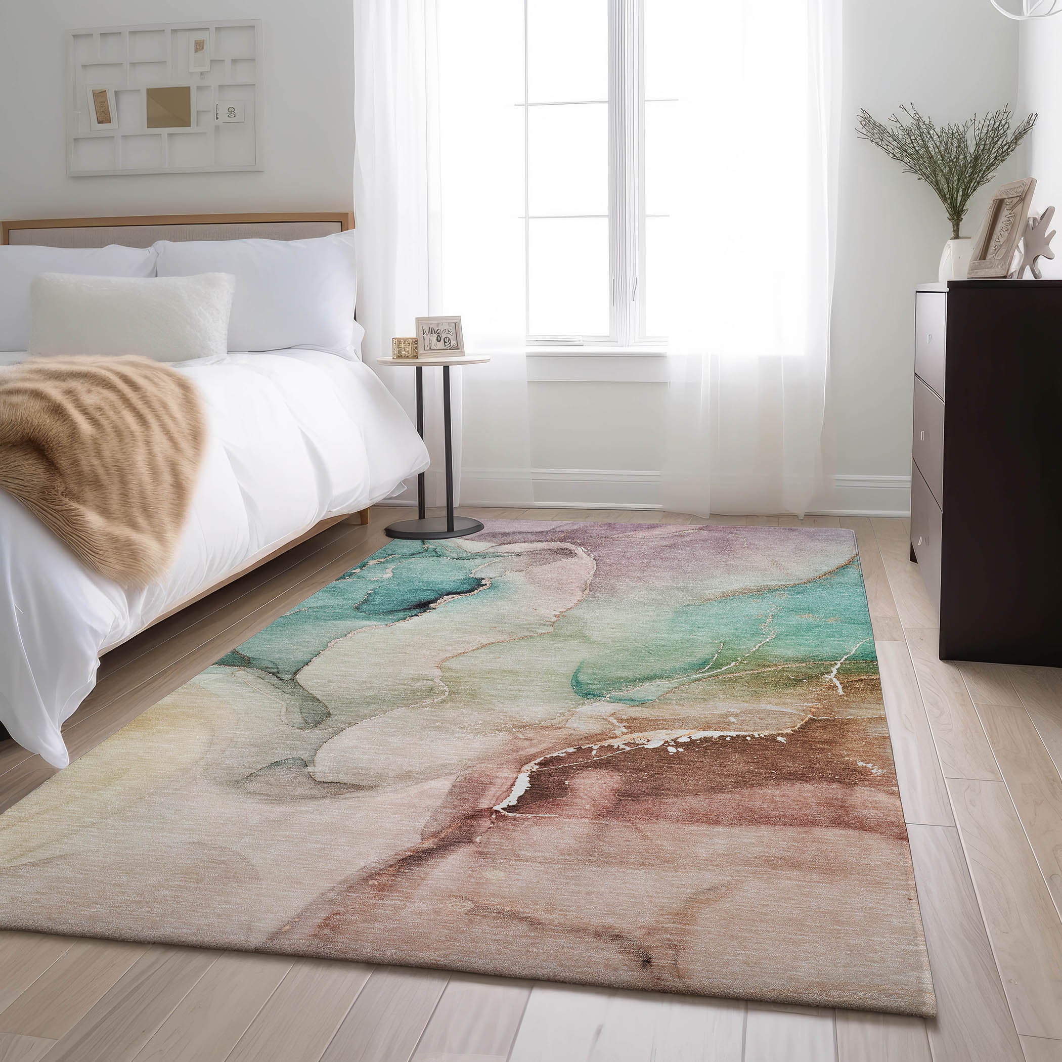 Budapest Machine Washable Transitional Teal Rug 2'6" x 3'10" #shape_Rectangle