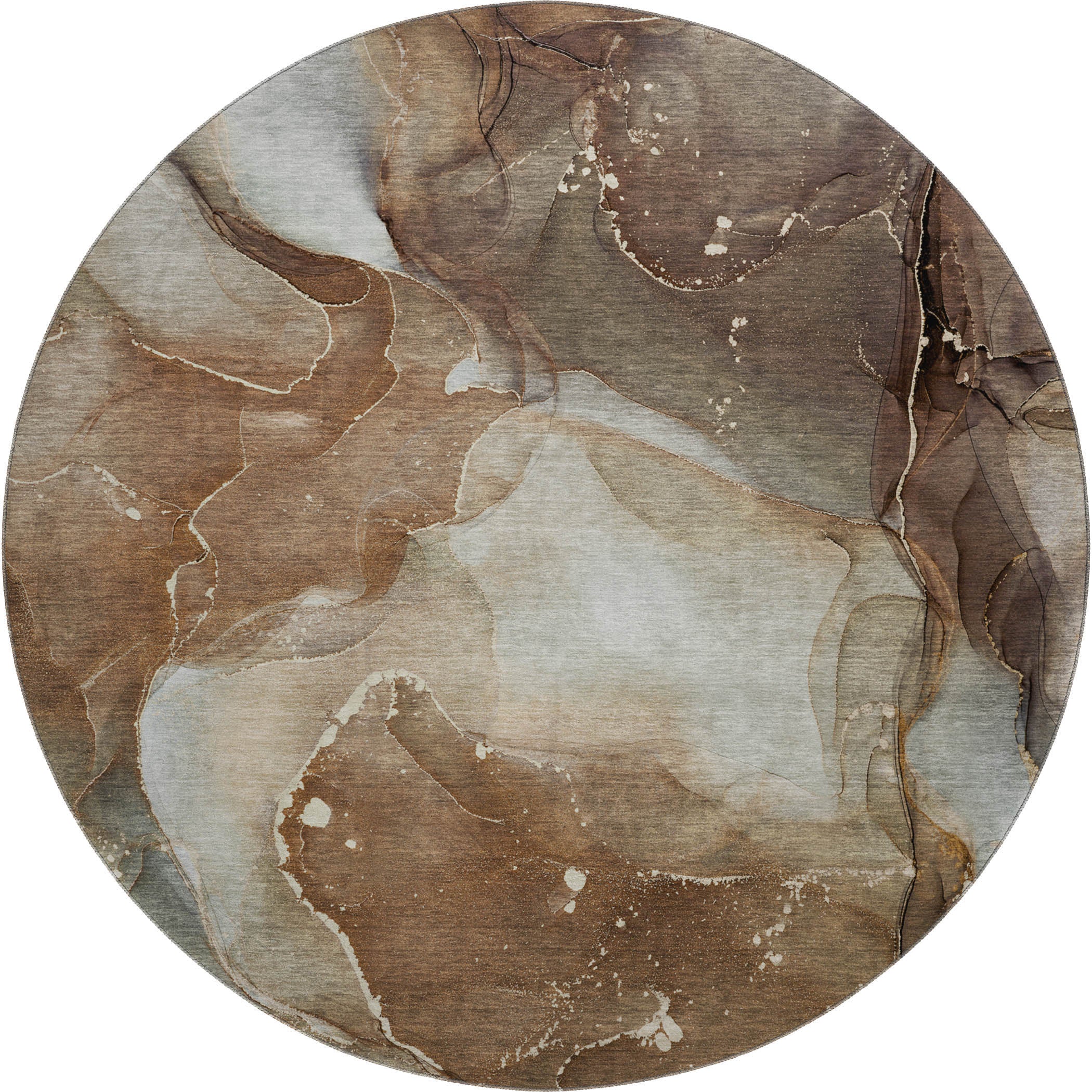 Valletta Machine Washable Transitional Brown Rug 8' x 8' #shape_Round