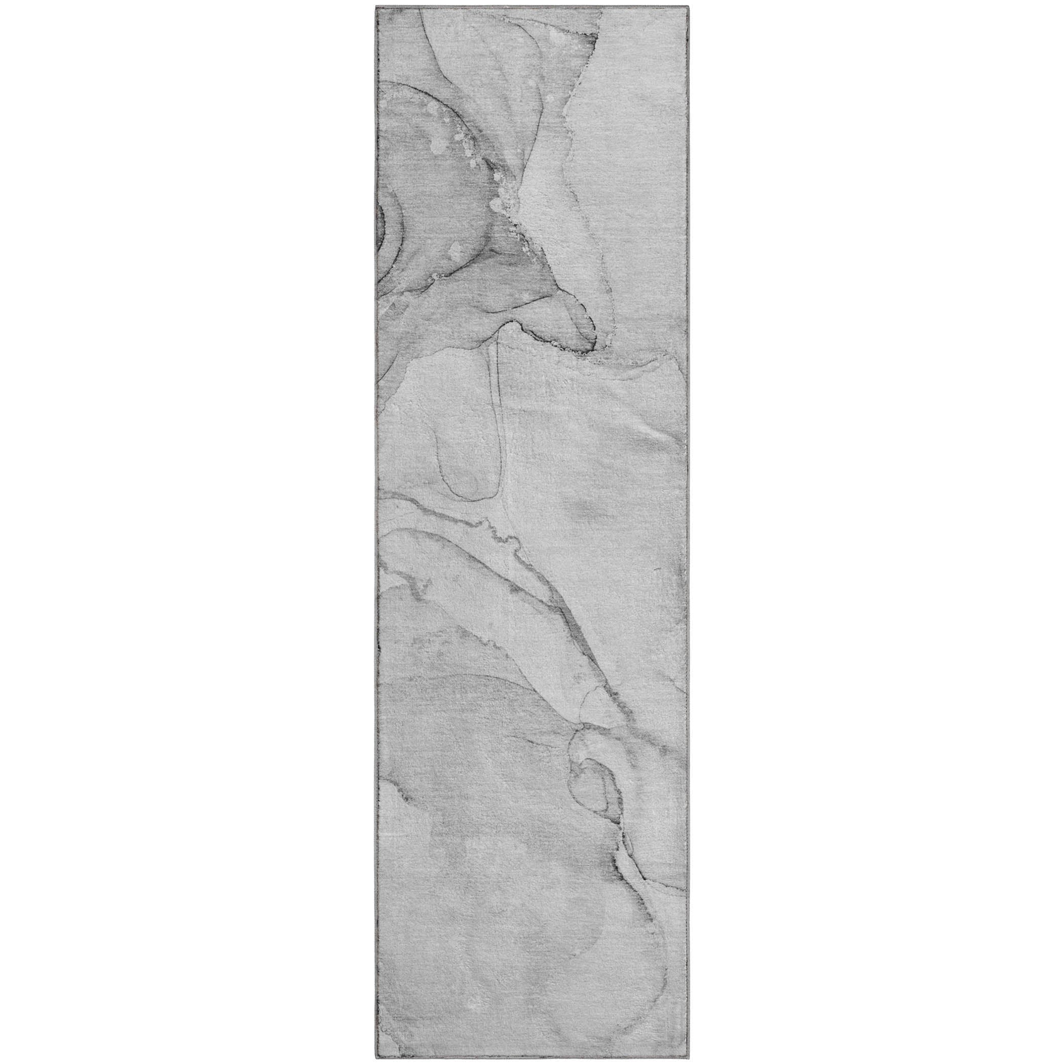 Zanzibar Machine Washable Transitional Silver Gray Rug 2'3" x 7'6" #shape_Runner