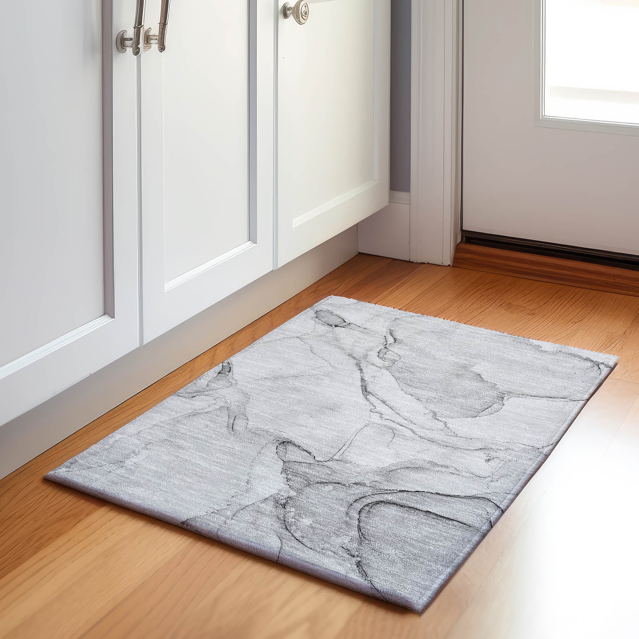 Zanzibar Machine Washable Transitional Silver Gray Rug 1'8" x 2'6" #shape_Rectangle