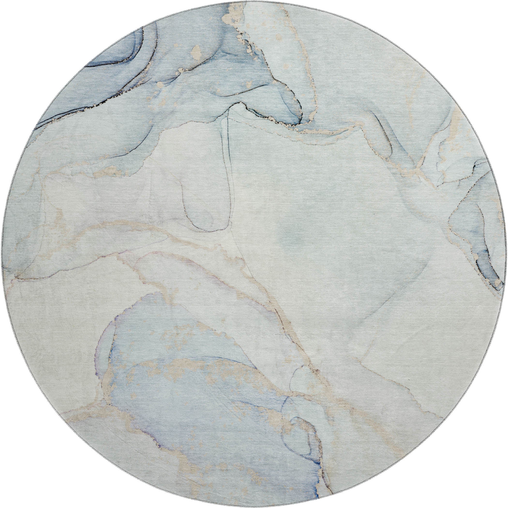 Zanzibar Machine Washable Transitional Sky Blue Rug 8' x 8' #shape_Round