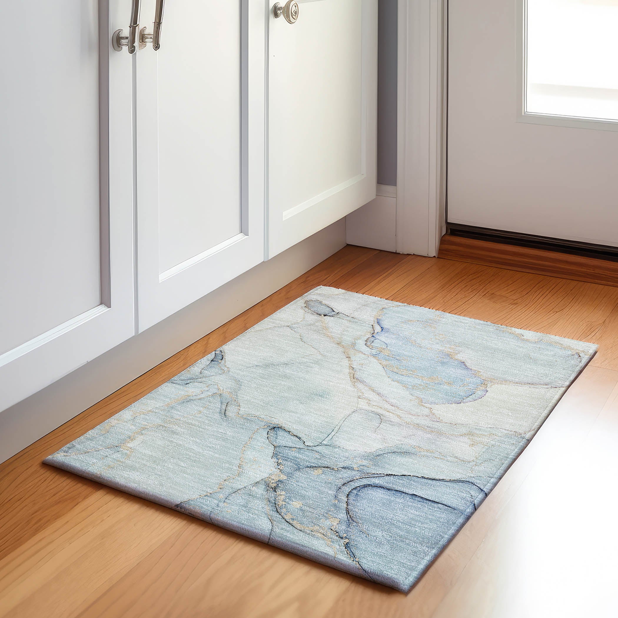Zanzibar Machine Washable Transitional Sky Blue Rug 1'8" x 2'6" #shape_Rectangle