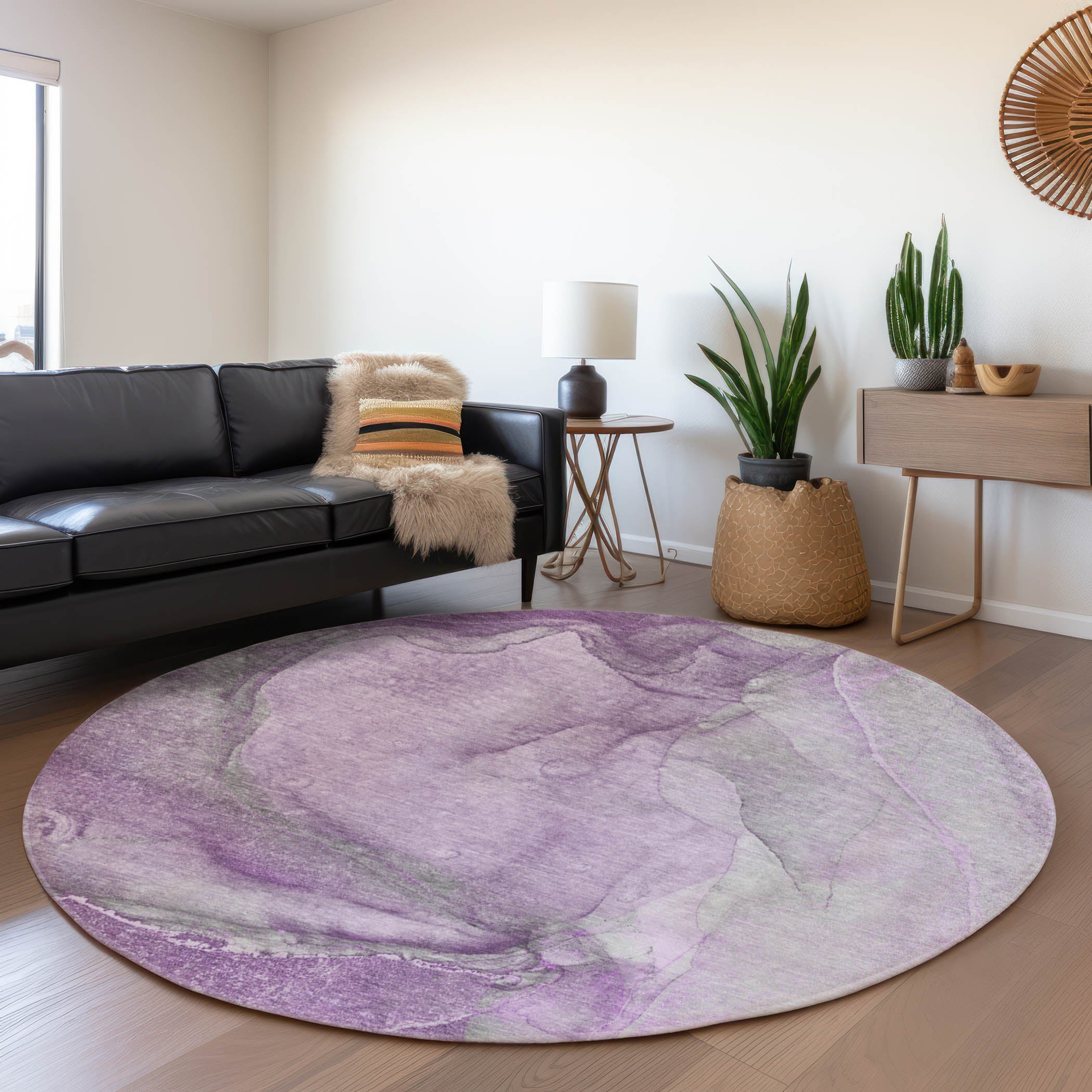 Bogota Machine Washable Transitional Lilac Purple Rug 8' x 8' #shape_Round