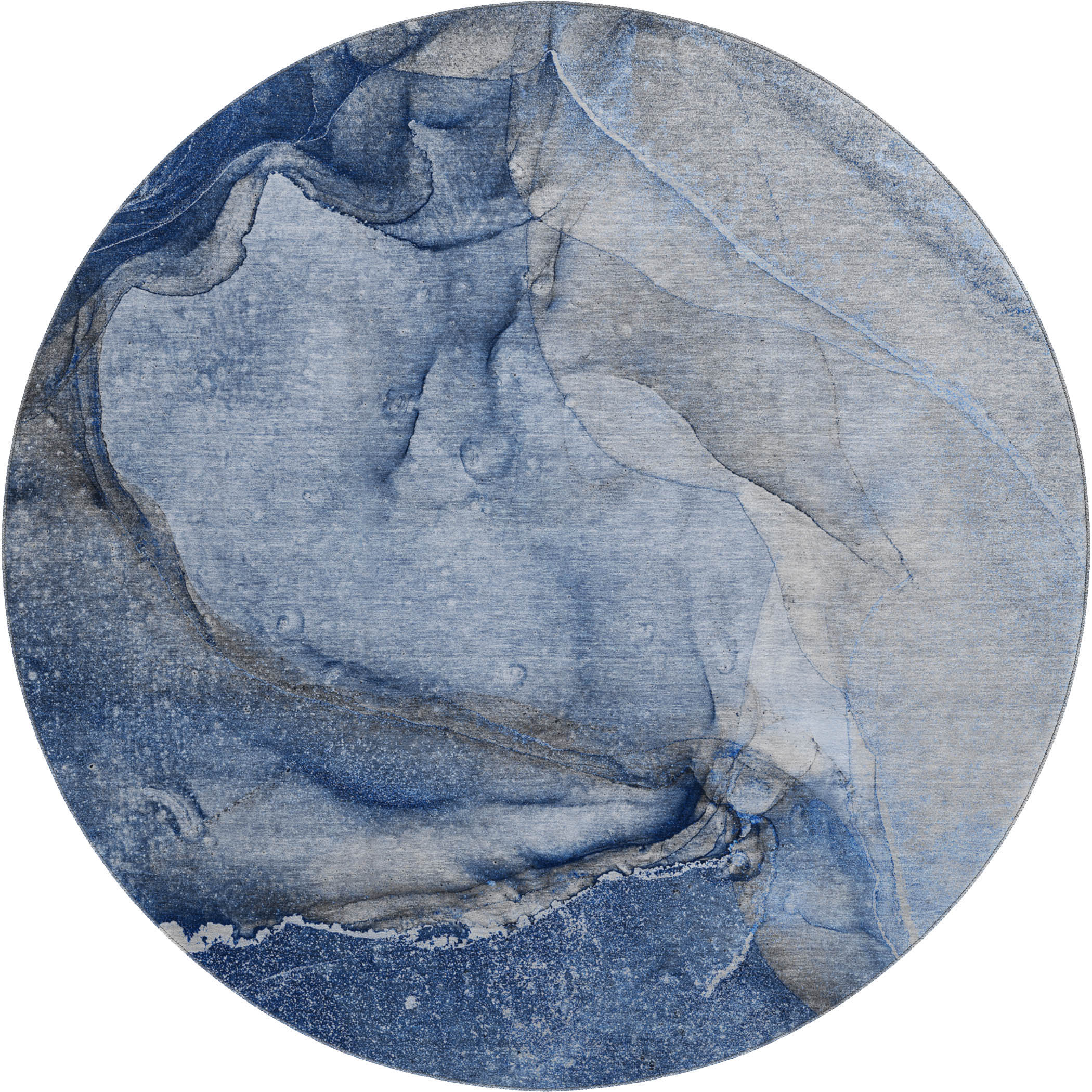 Bogota Machine Washable Transitional Navy Blue Rug 8' x 8' #shape_Round