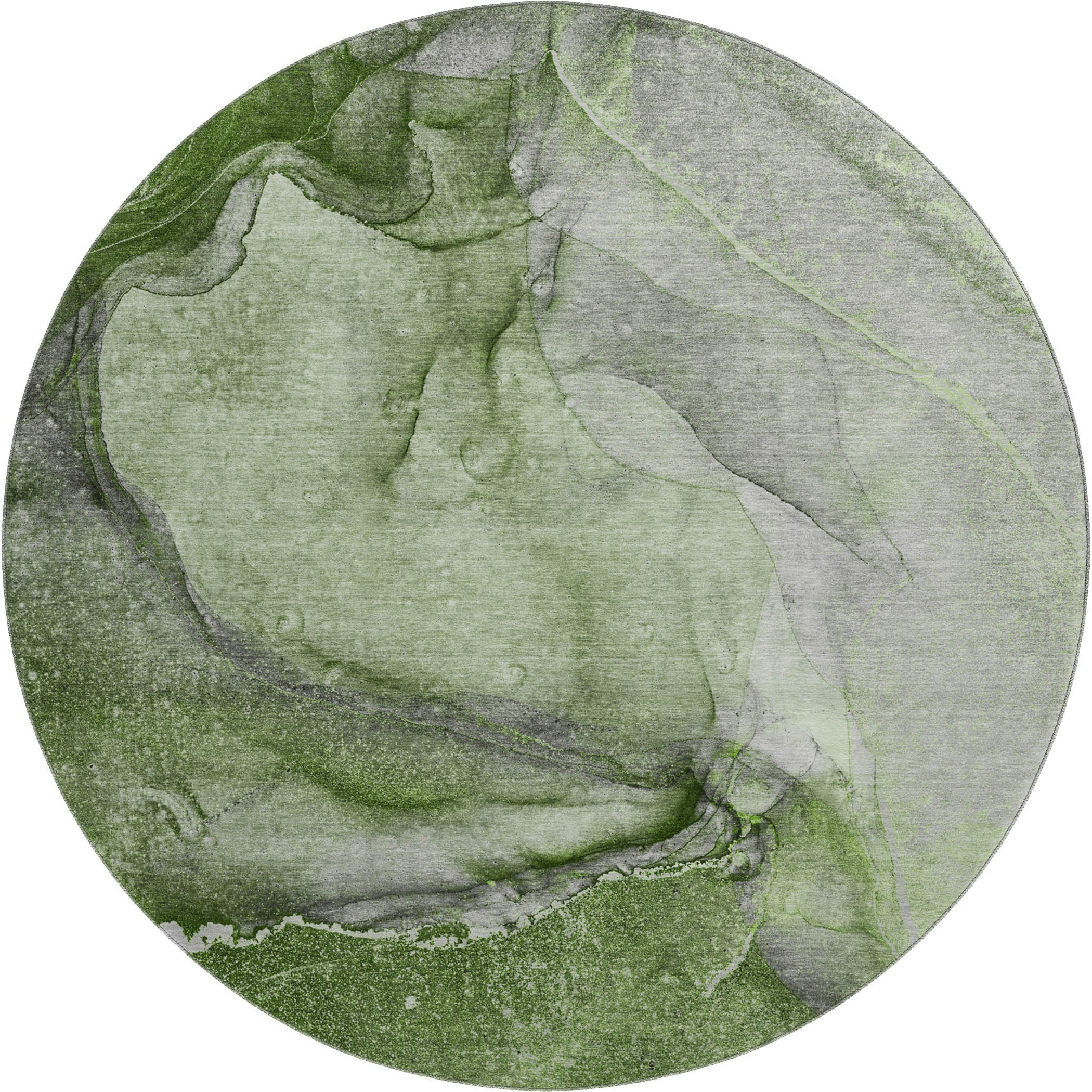 Bogota Machine Washable Transitional Olive Green Rug 8' x 8' #shape_Round