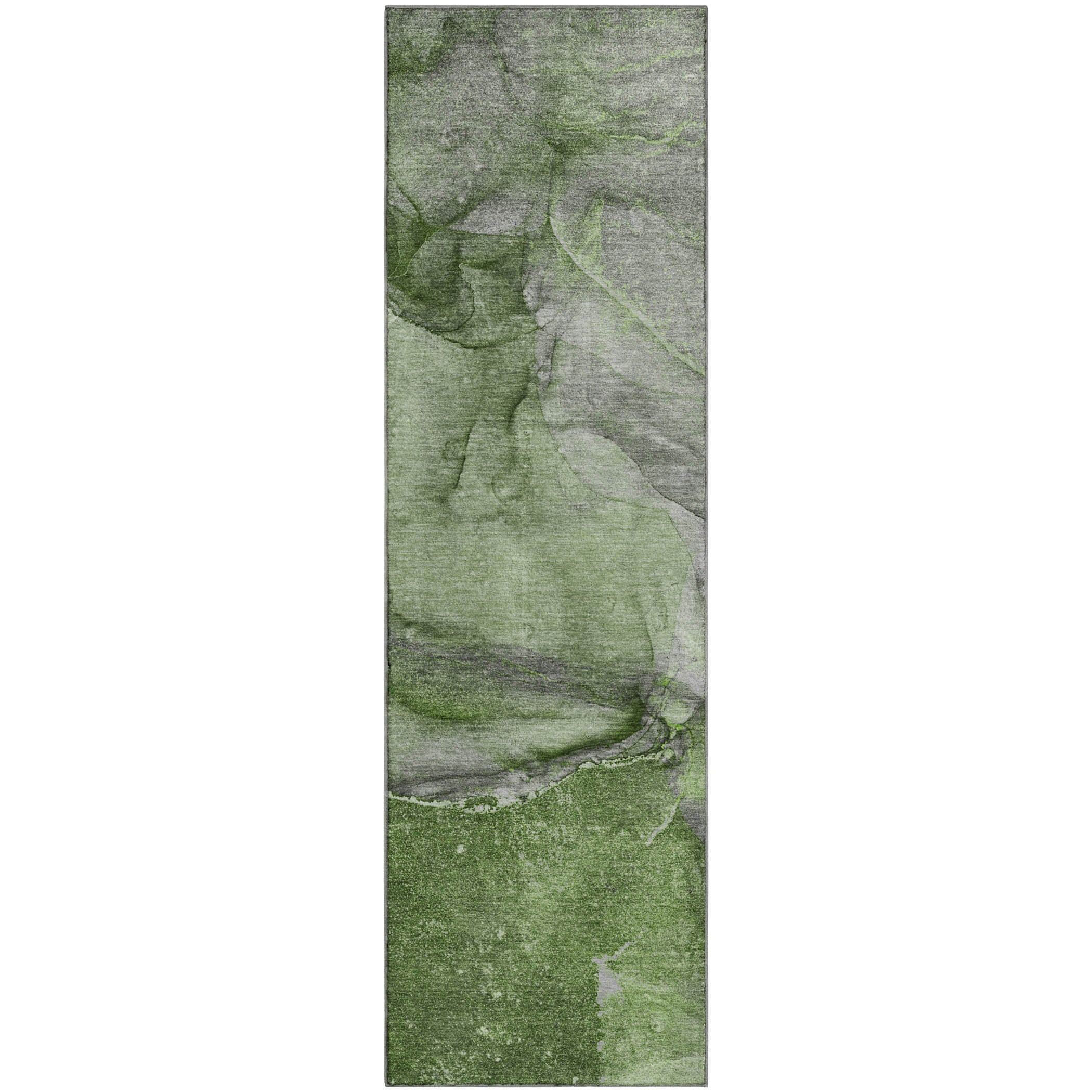 Bogota Machine Washable Transitional Olive Green Rug 2'3" x 7'6" #shape_Runner