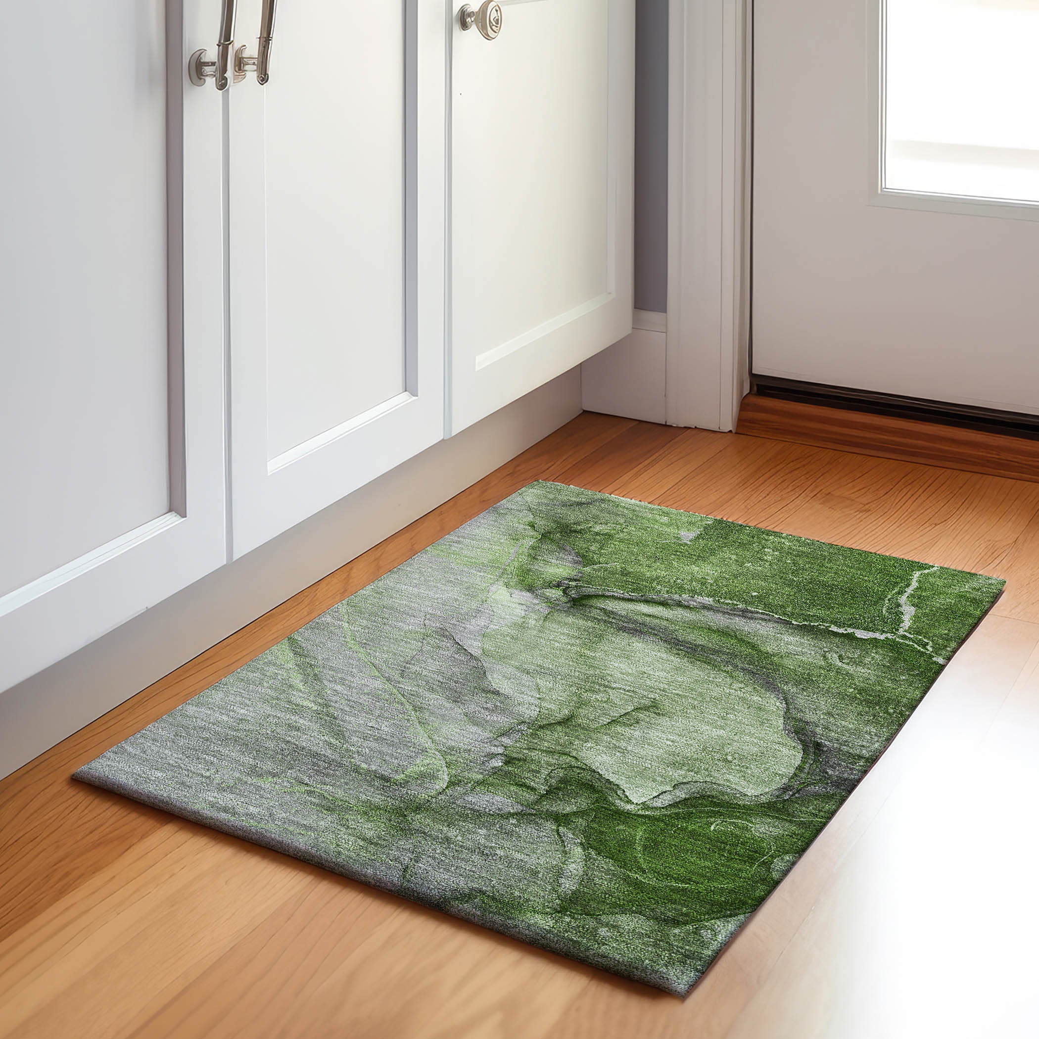 Bogota Machine Washable Transitional Olive Green Rug 1'8" x 2'6" #shape_Rectangle