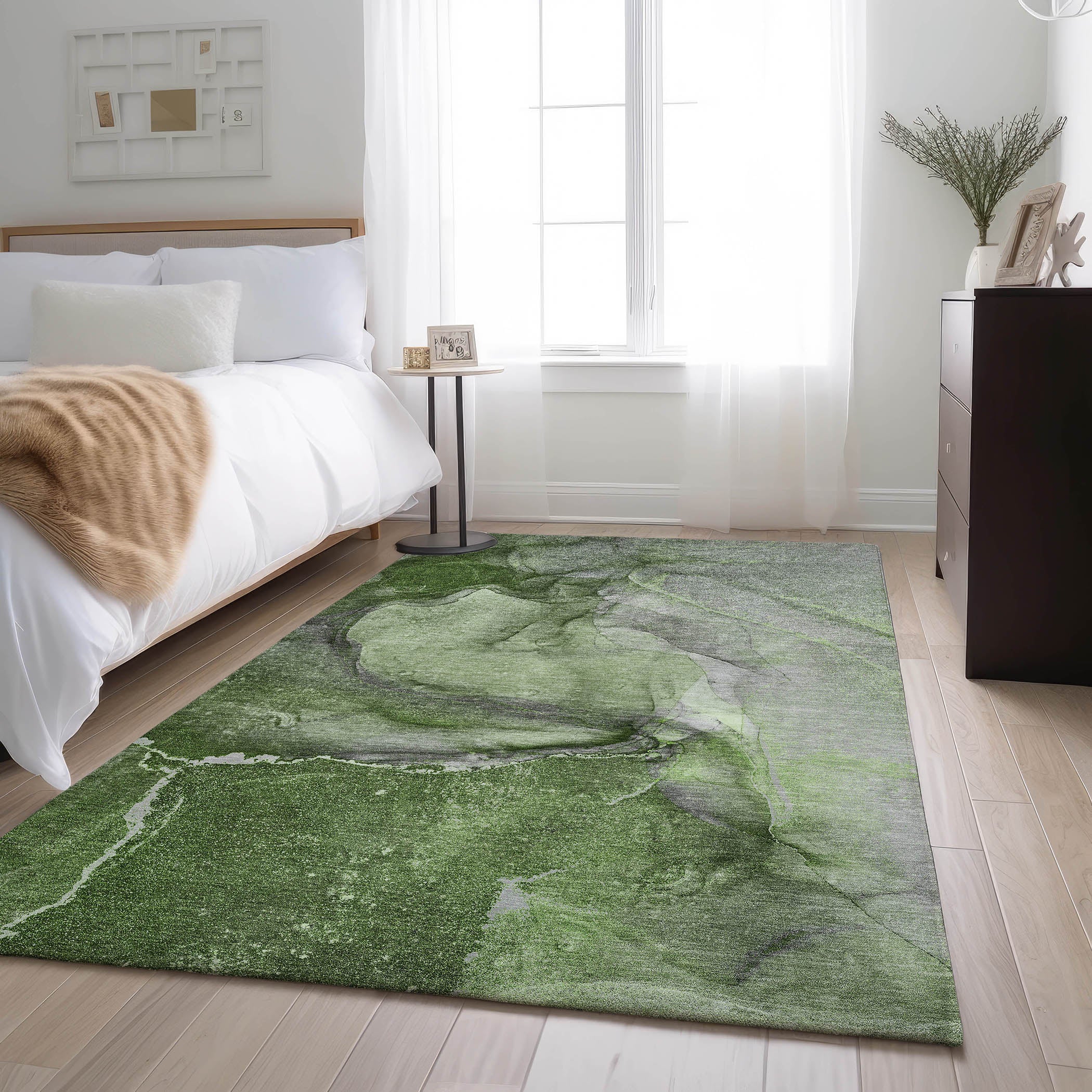 Bogota Machine Washable Transitional Olive Green Rug 2'6" x 3'10" #shape_Rectangle