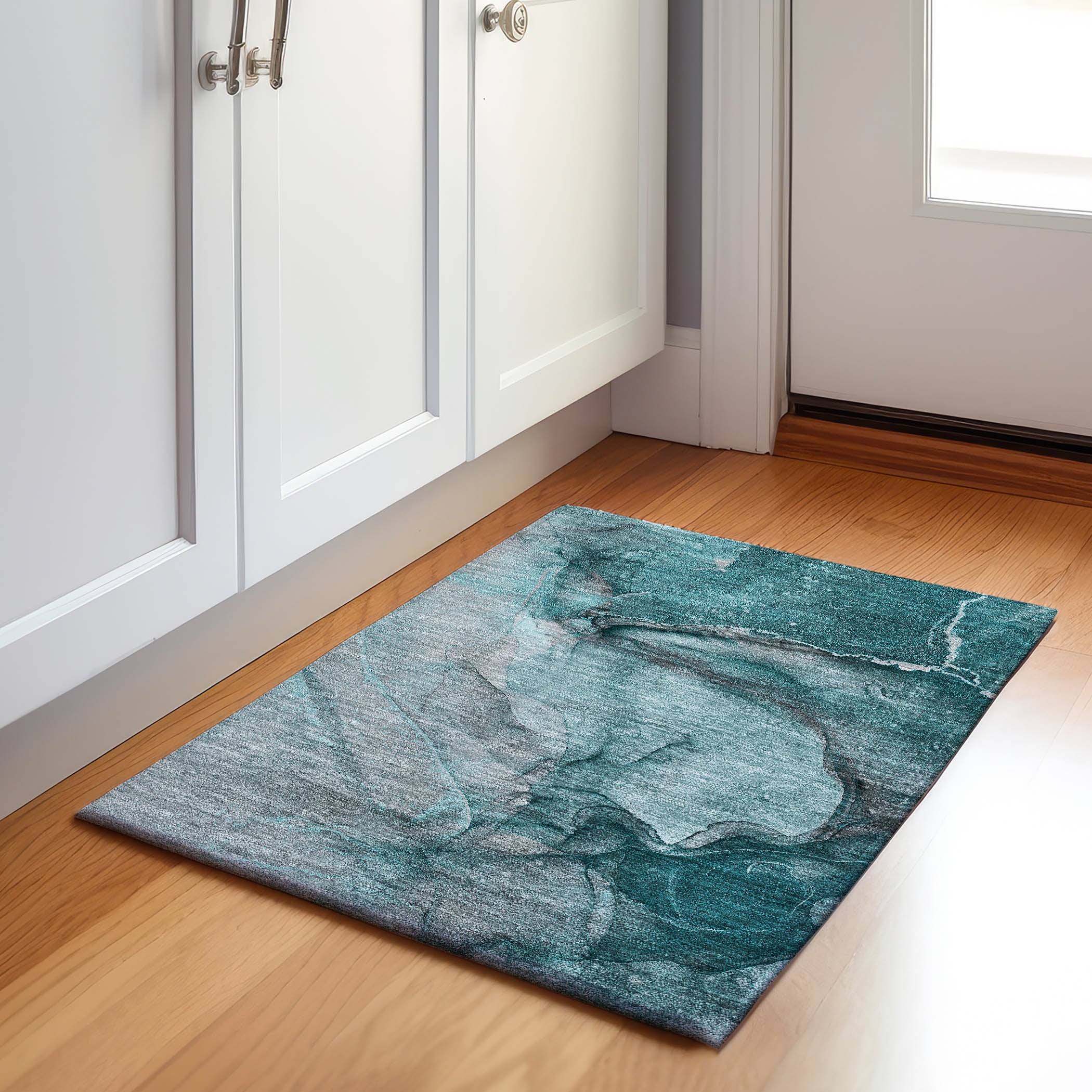 Bogota Machine Washable Transitional Teal Rug 1'8" x 2'6" #shape_Rectangle
