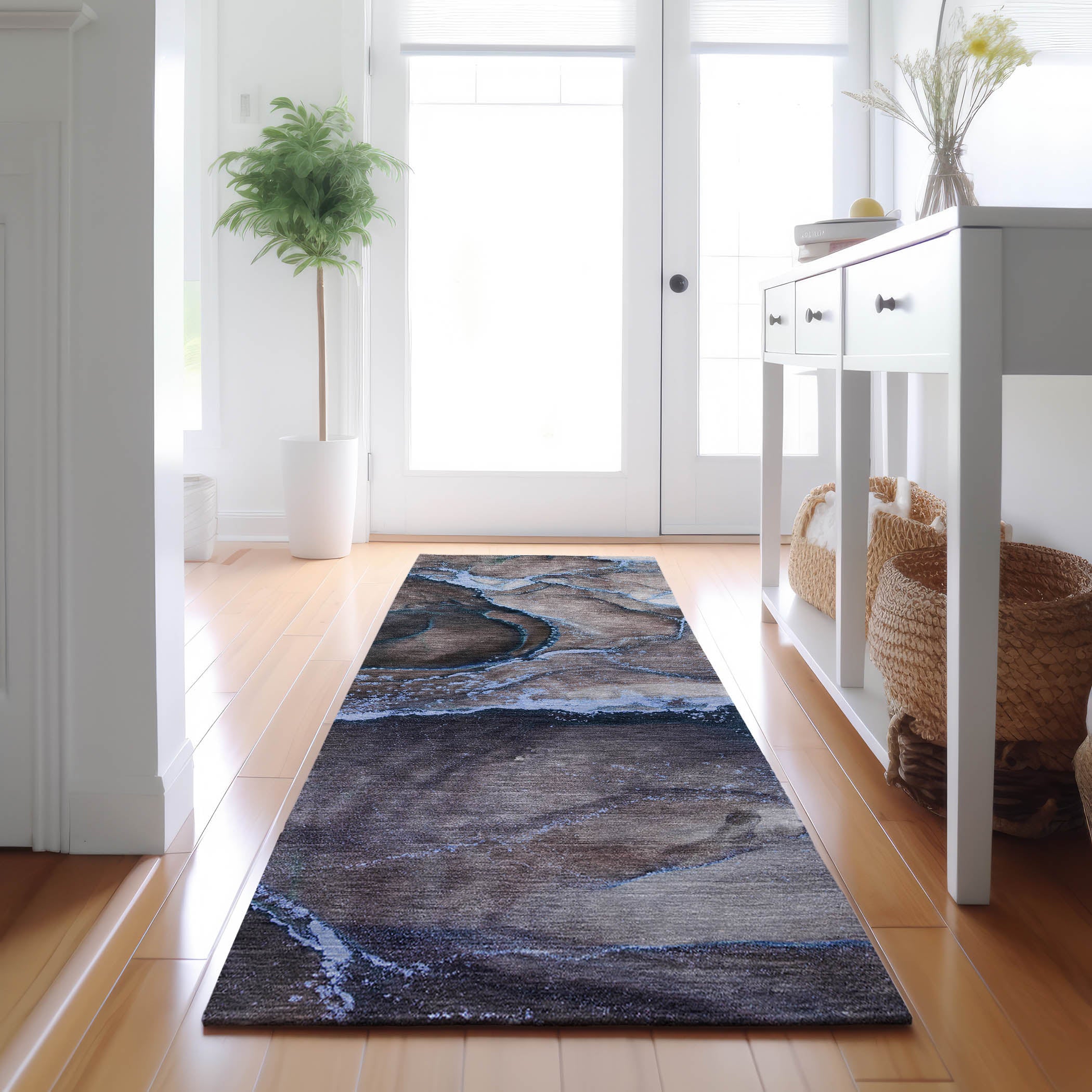 Tallinn Machine Washable Contemporary Navy Blue Rug 2'3" x 7'6" #shape_Runner