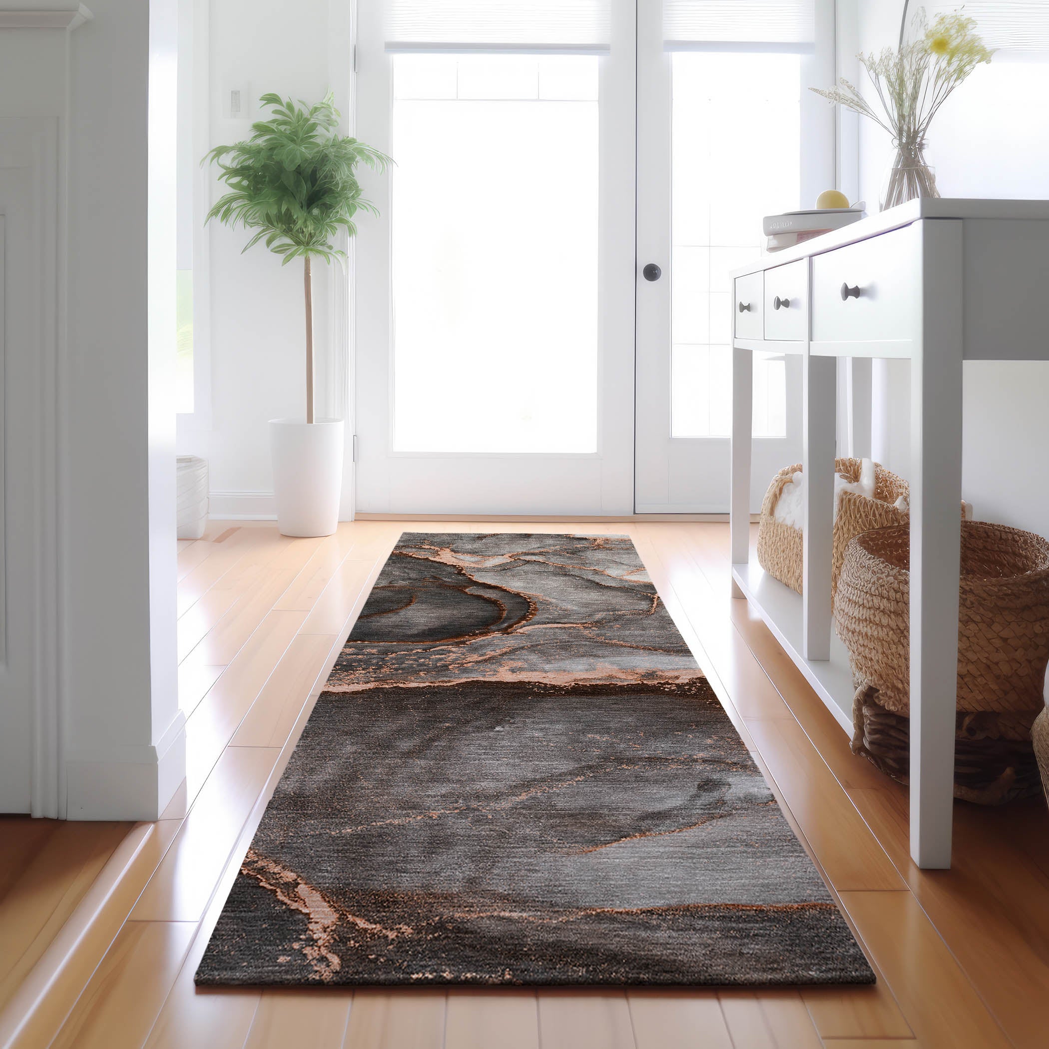 Tallinn Machine Washable Contemporary Peach Orange Rug 2'3" x 7'6" #shape_Runner