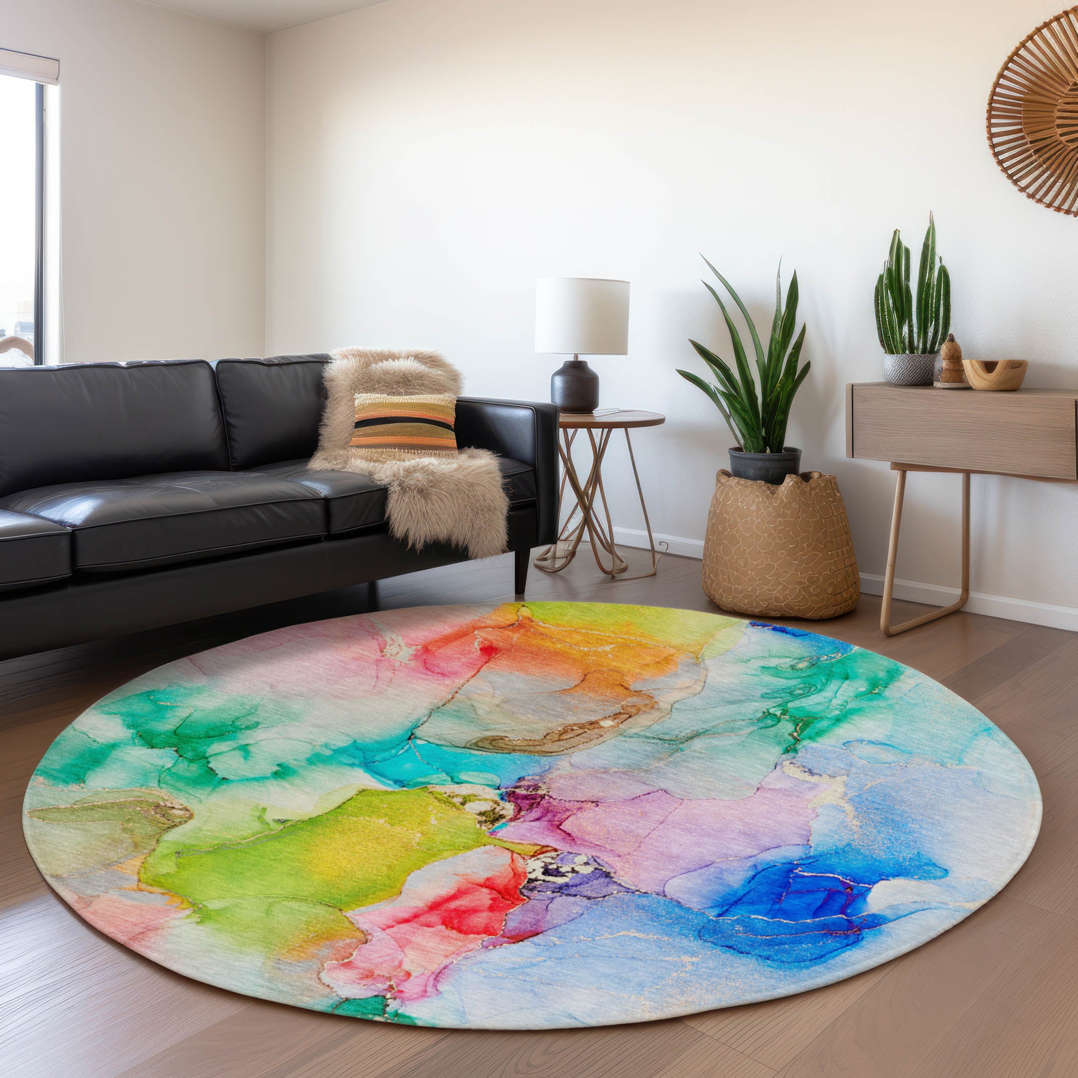 Reykjavik Machine Washable Transitional Blue Rug 8' x 8' #shape_Round