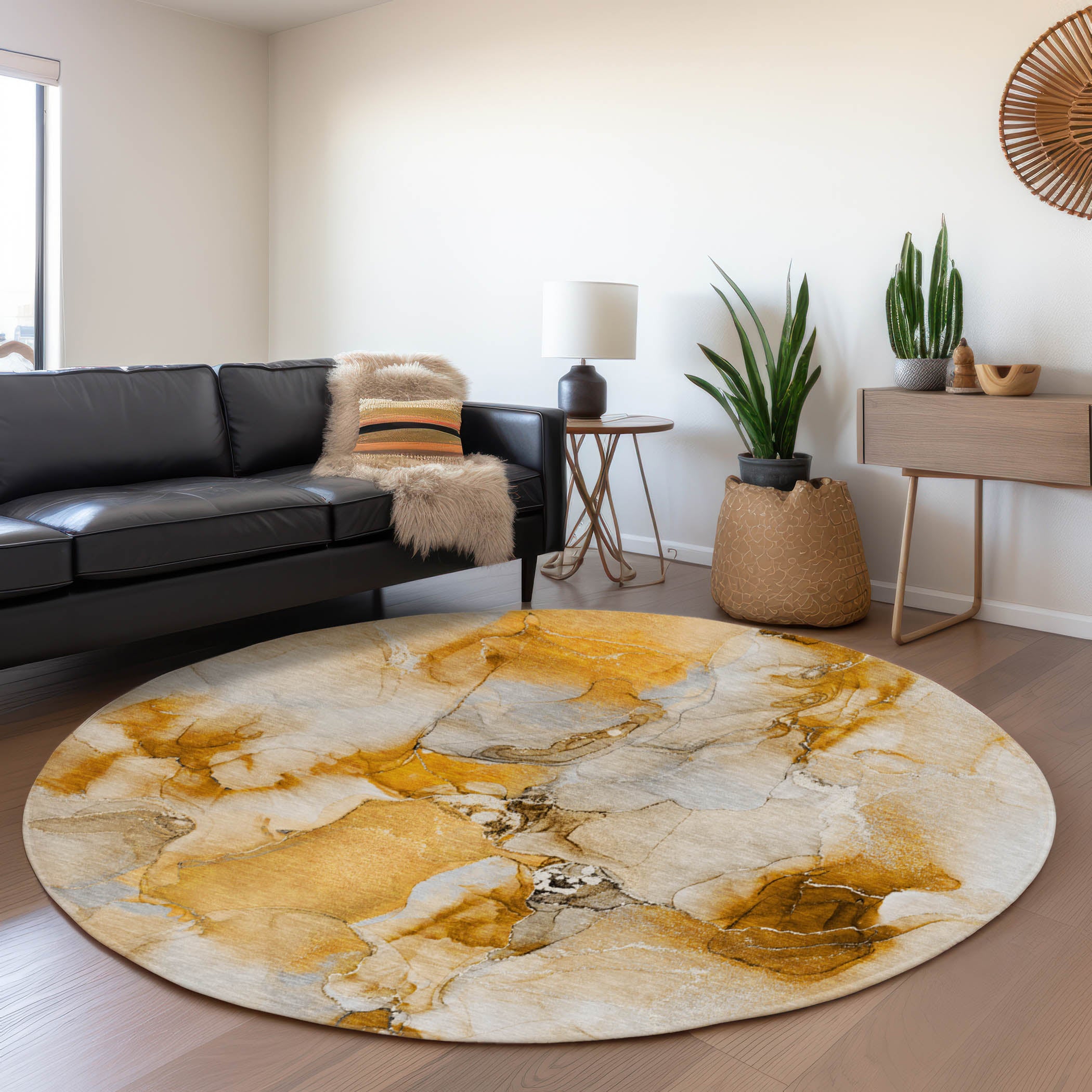 Reykjavik Machine Washable Transitional Orange Rug 8' x 8' #shape_Round