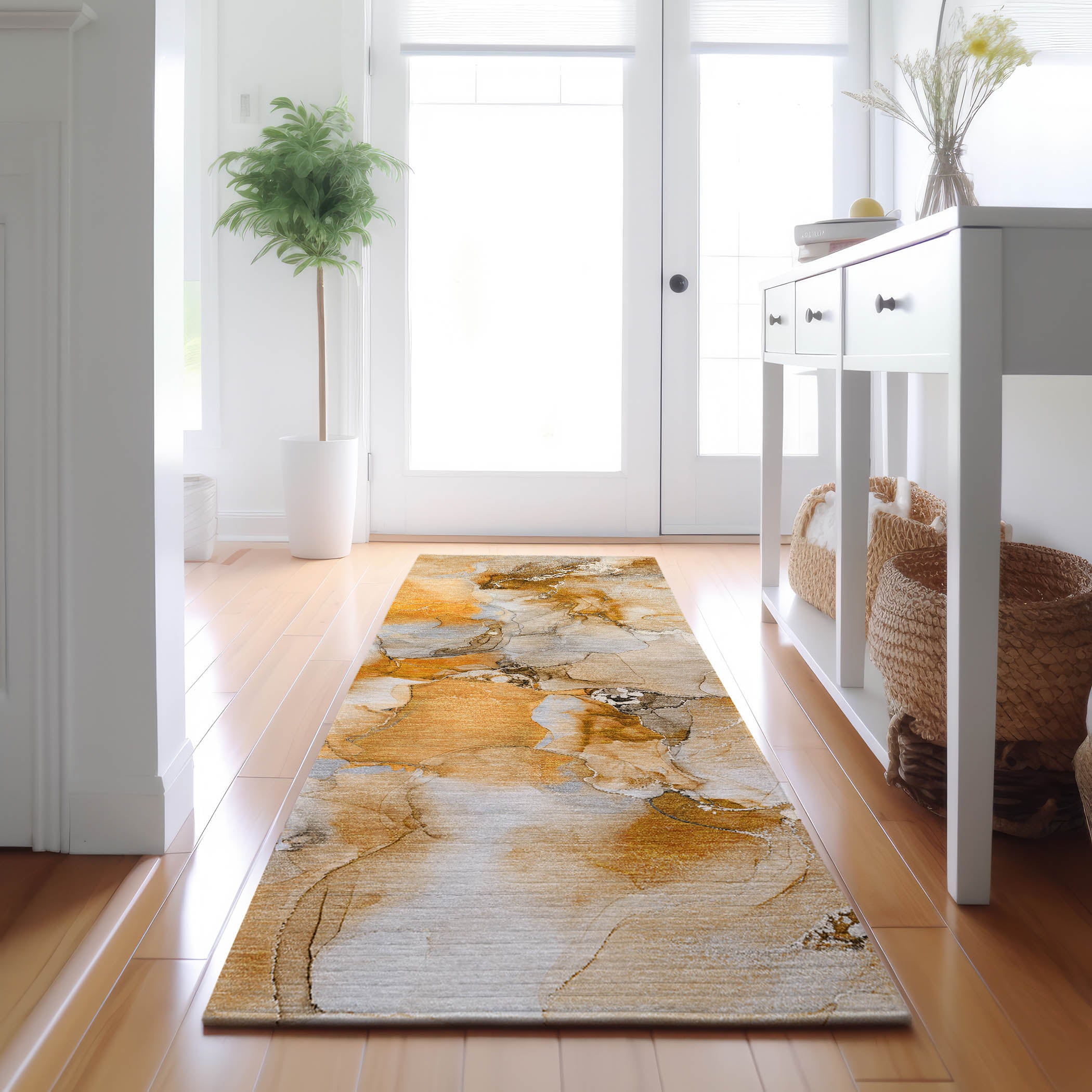 Reykjavik Machine Washable Transitional Orange Rug 2'3" x 7'6" #shape_Runner