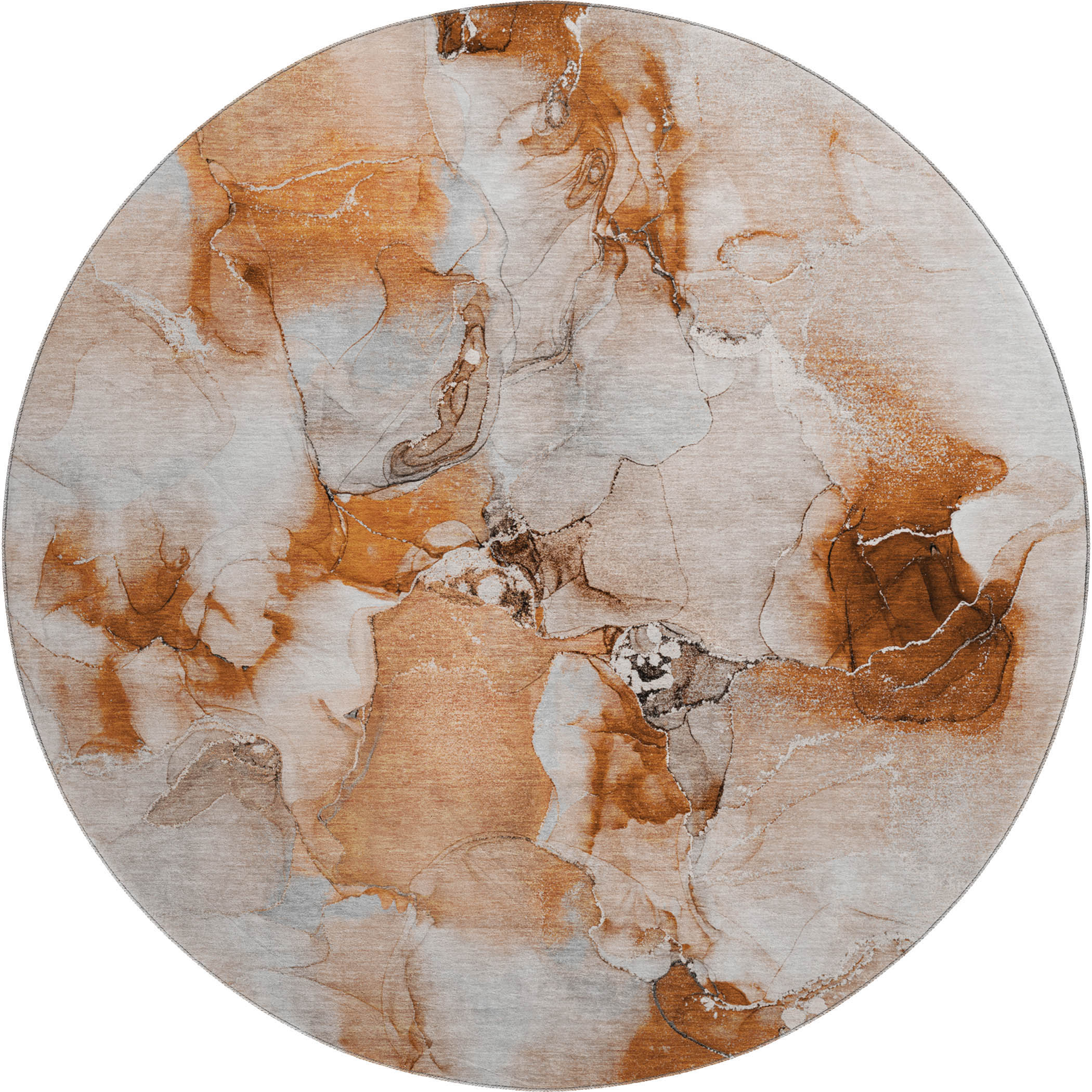 Reykjavik Machine Washable Transitional Paprika Orange Rug 8' x 8' #shape_Round