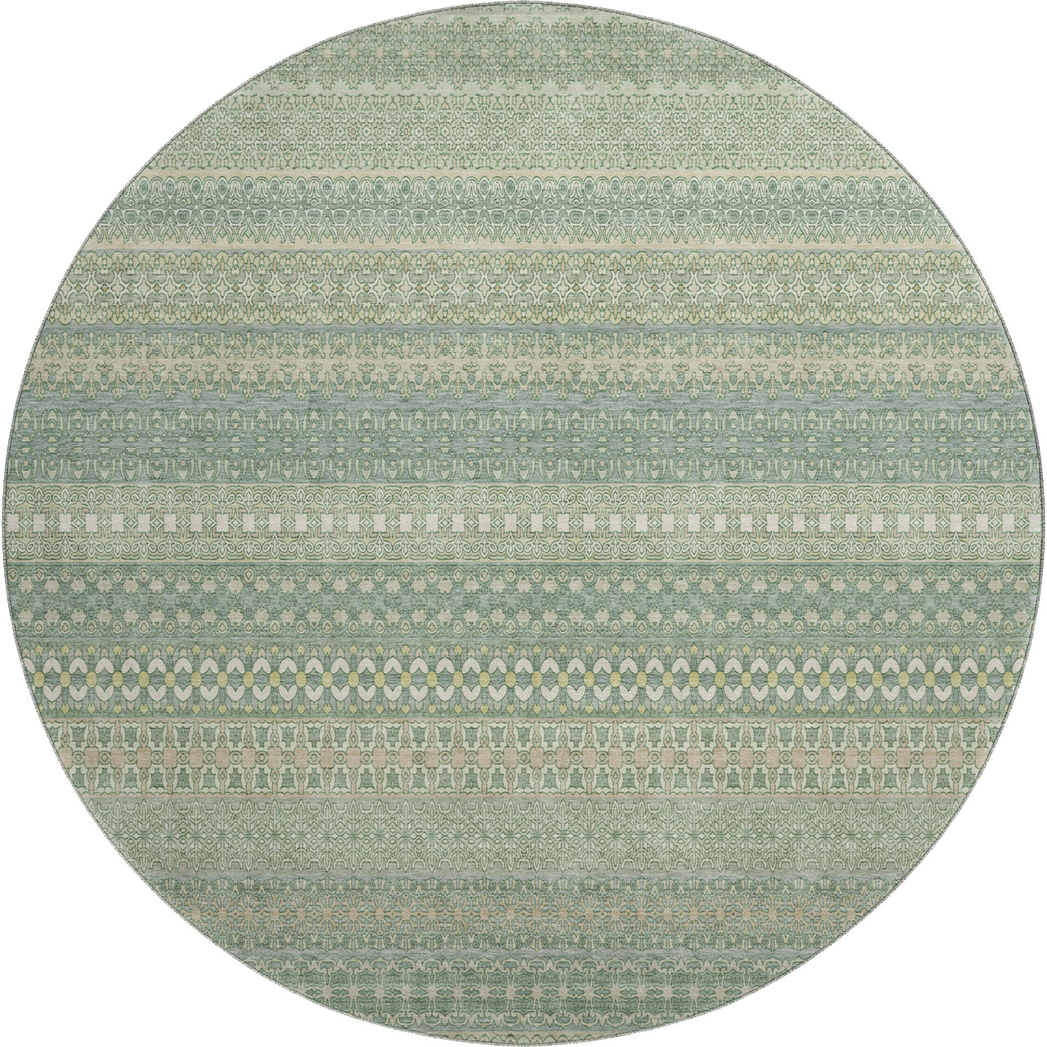 Porto Machine Washable Transitional Aloe Green Rug 8' x 8' #shape_Round