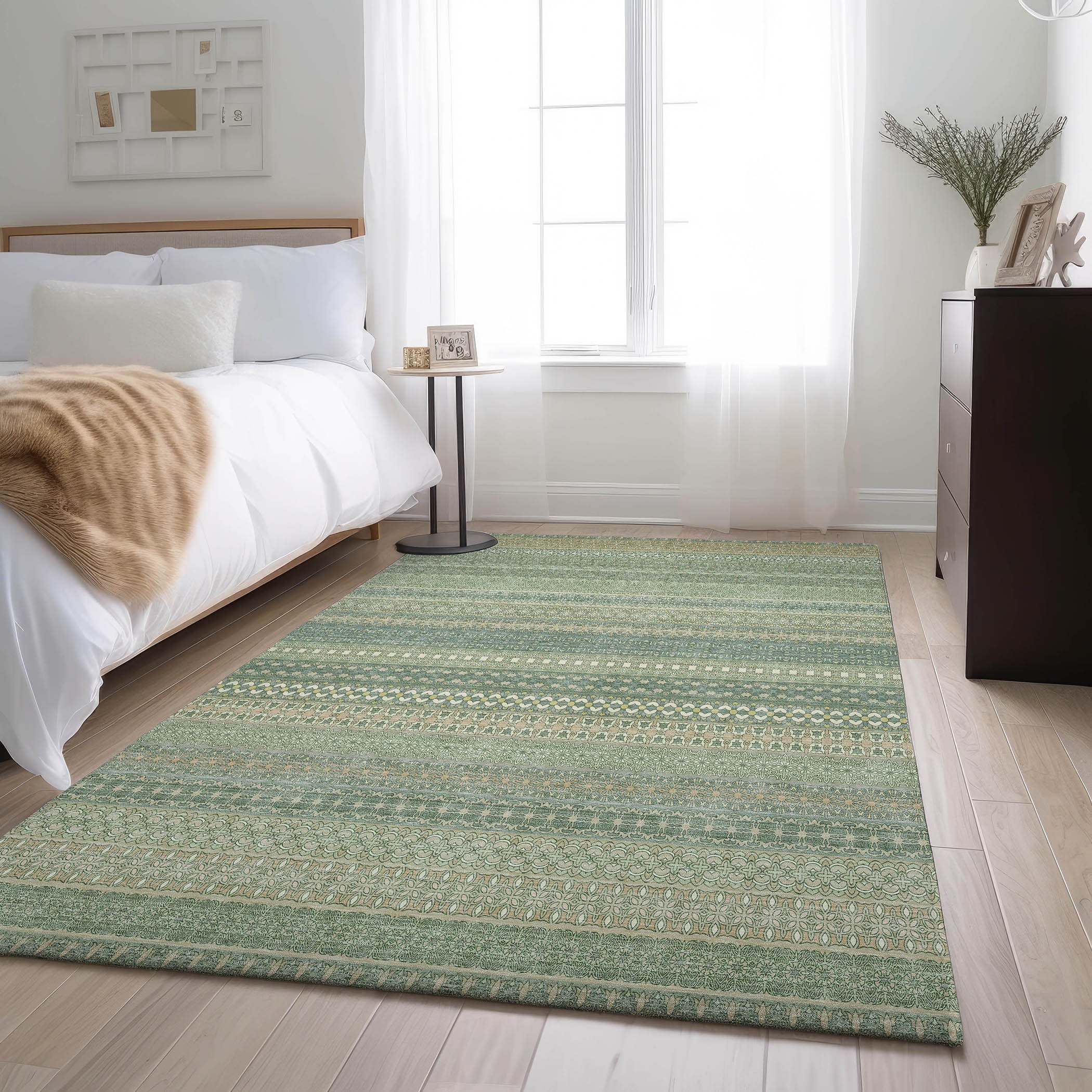 Porto Machine Washable Transitional Aloe Green Rug 2'6" x 3'10" #shape_Rectangle