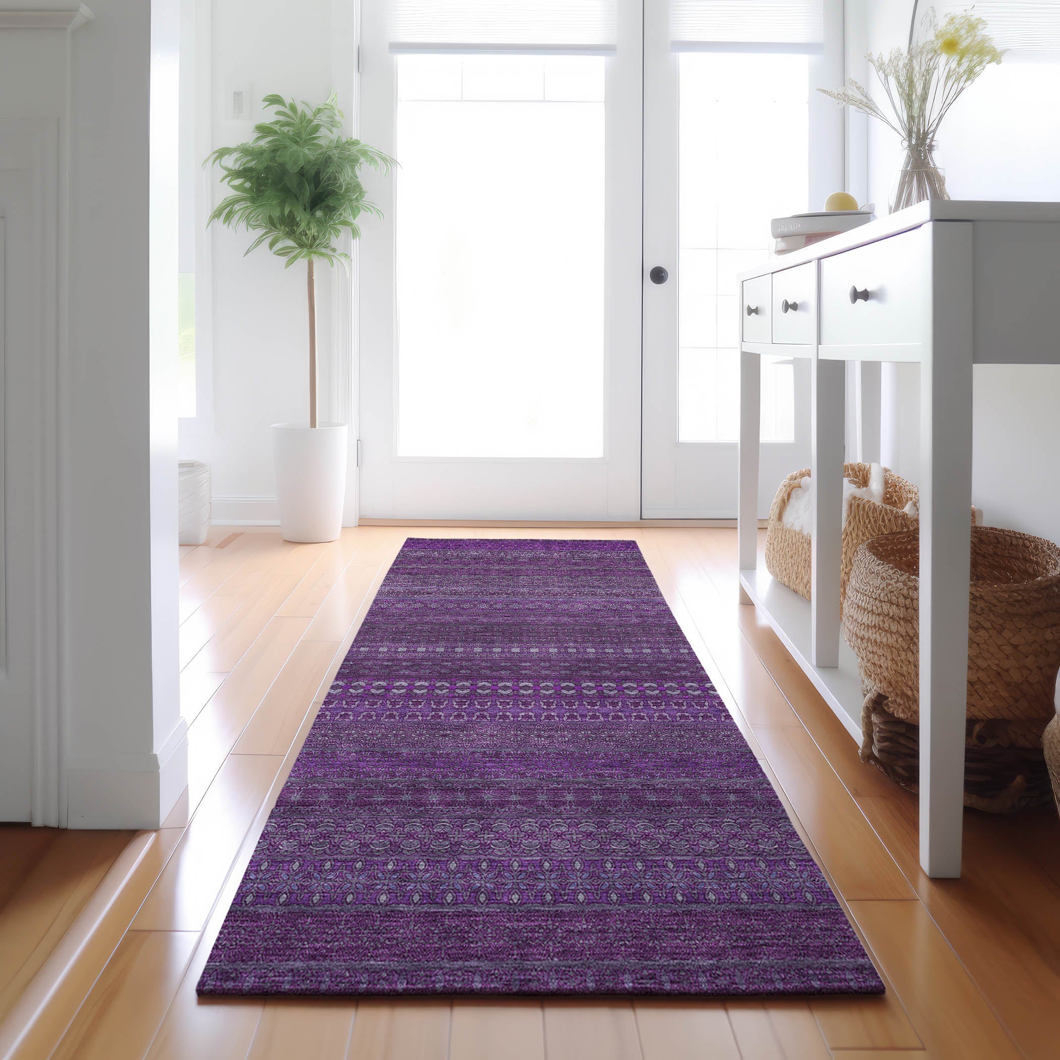Porto Machine Washable Transitional Eggplant Purple Rug 2'3" x 7'6" #shape_Runner