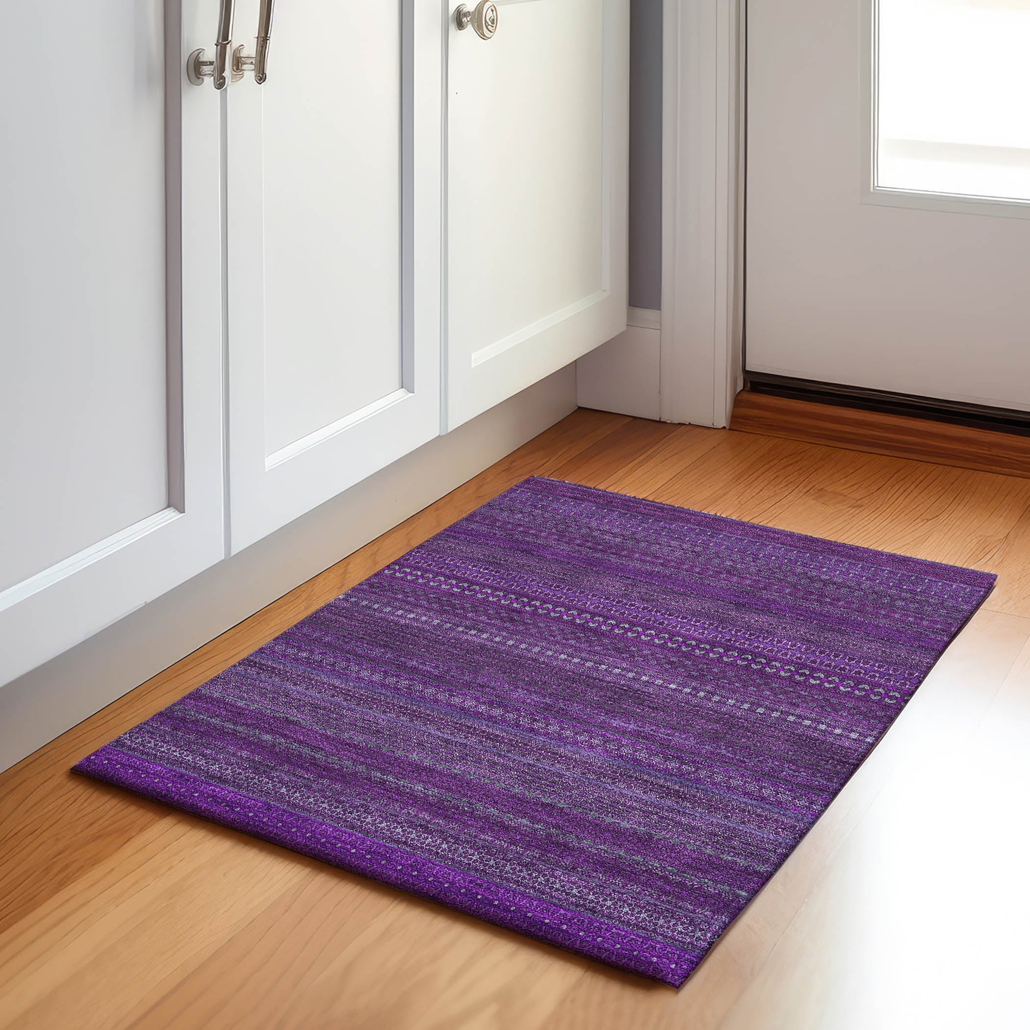 Porto Machine Washable Transitional Eggplant Purple Rug 1'8" x 2'6" #shape_Rectangle