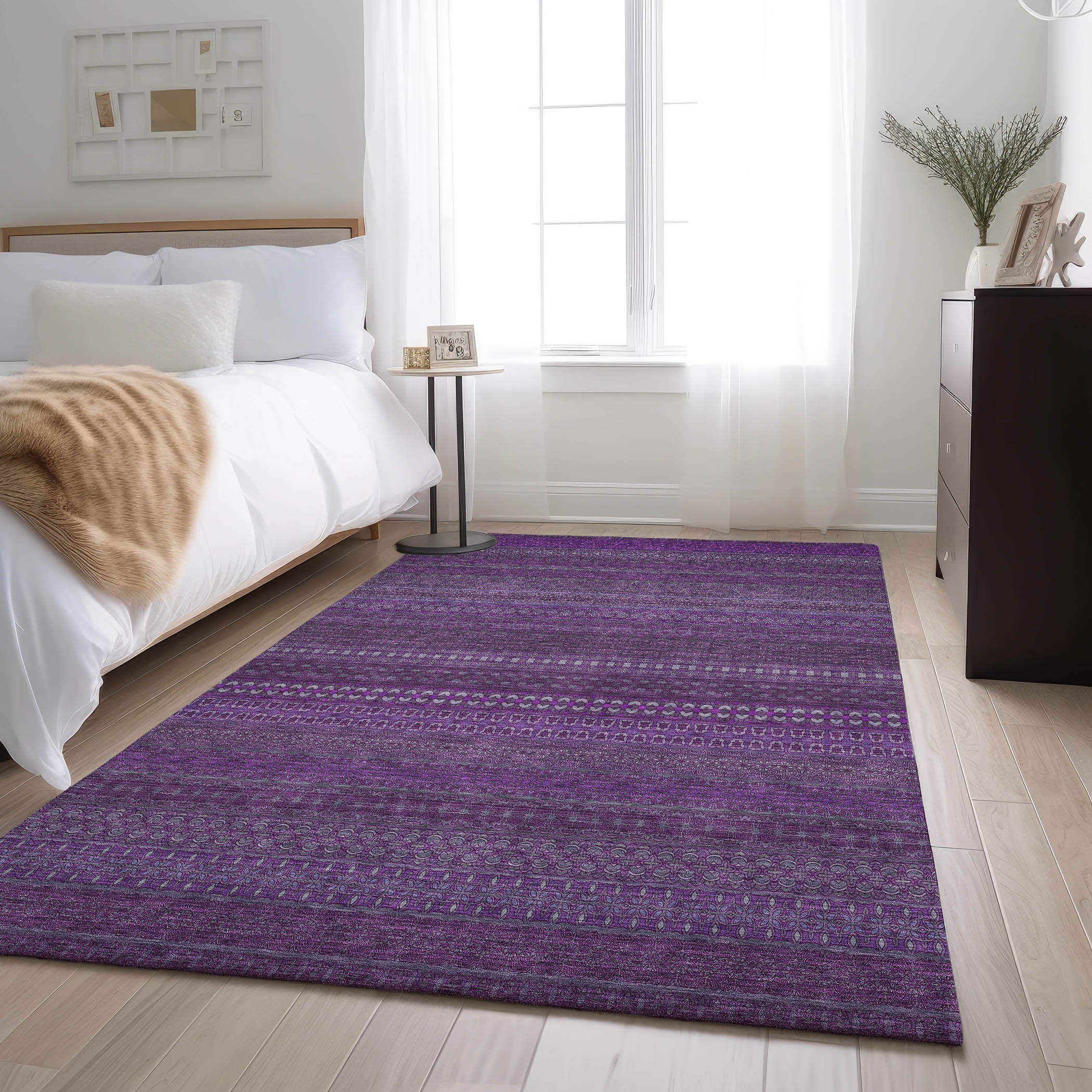 Porto Machine Washable Transitional Eggplant Purple Rug 2'6" x 3'10" #shape_Rectangle