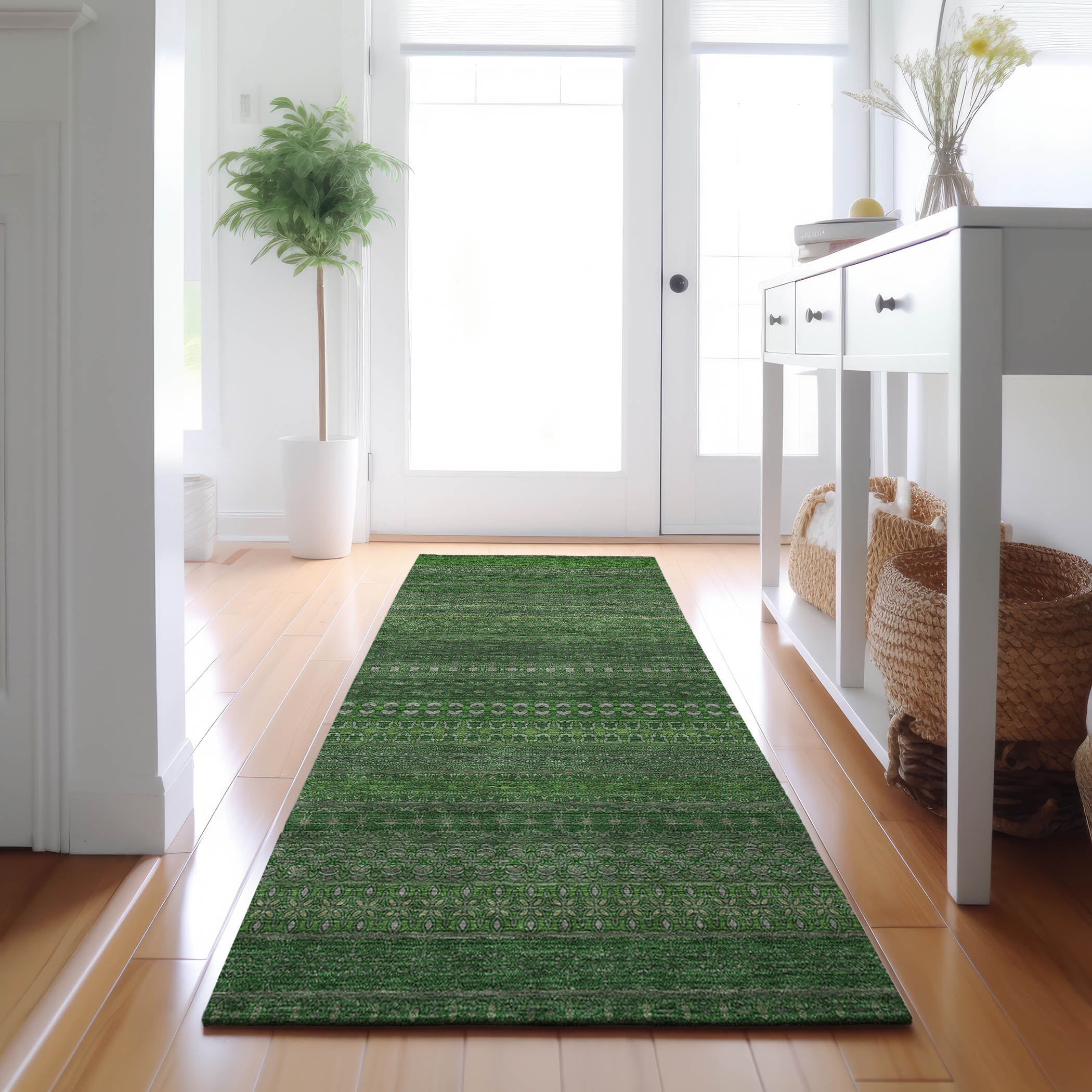 Porto Machine Washable Transitional Fern Green Rug 2'3" x 7'6" #shape_Runner