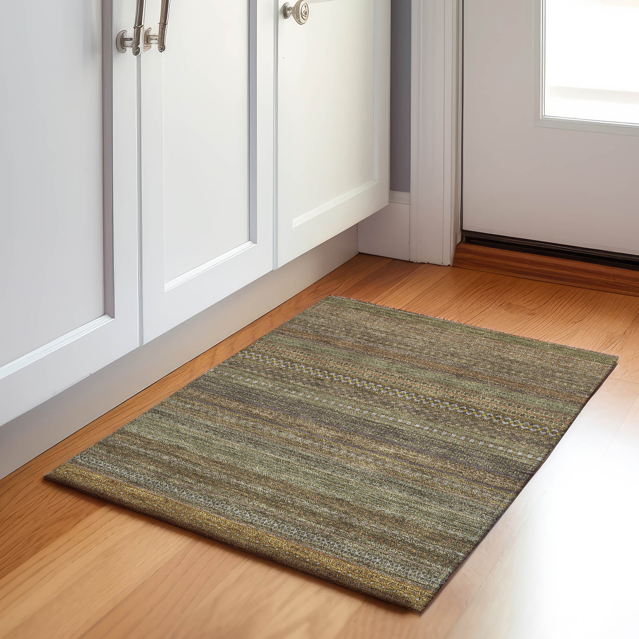 Porto Machine Washable Transitional Khaki Brown Rug 1'8" x 2'6" #shape_Rectangle