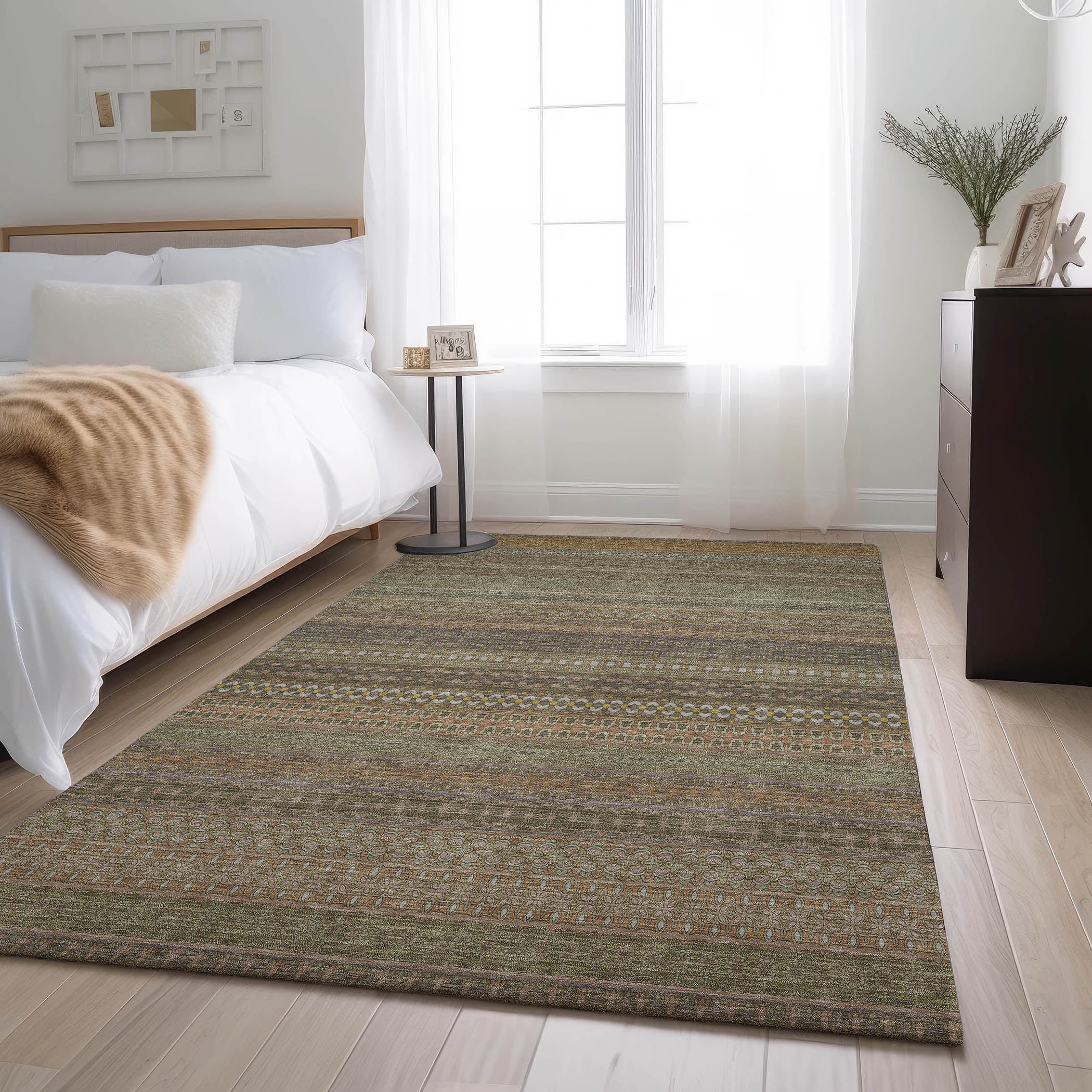 Porto Machine Washable Transitional Khaki Brown Rug 2'6" x 3'10" #shape_Rectangle