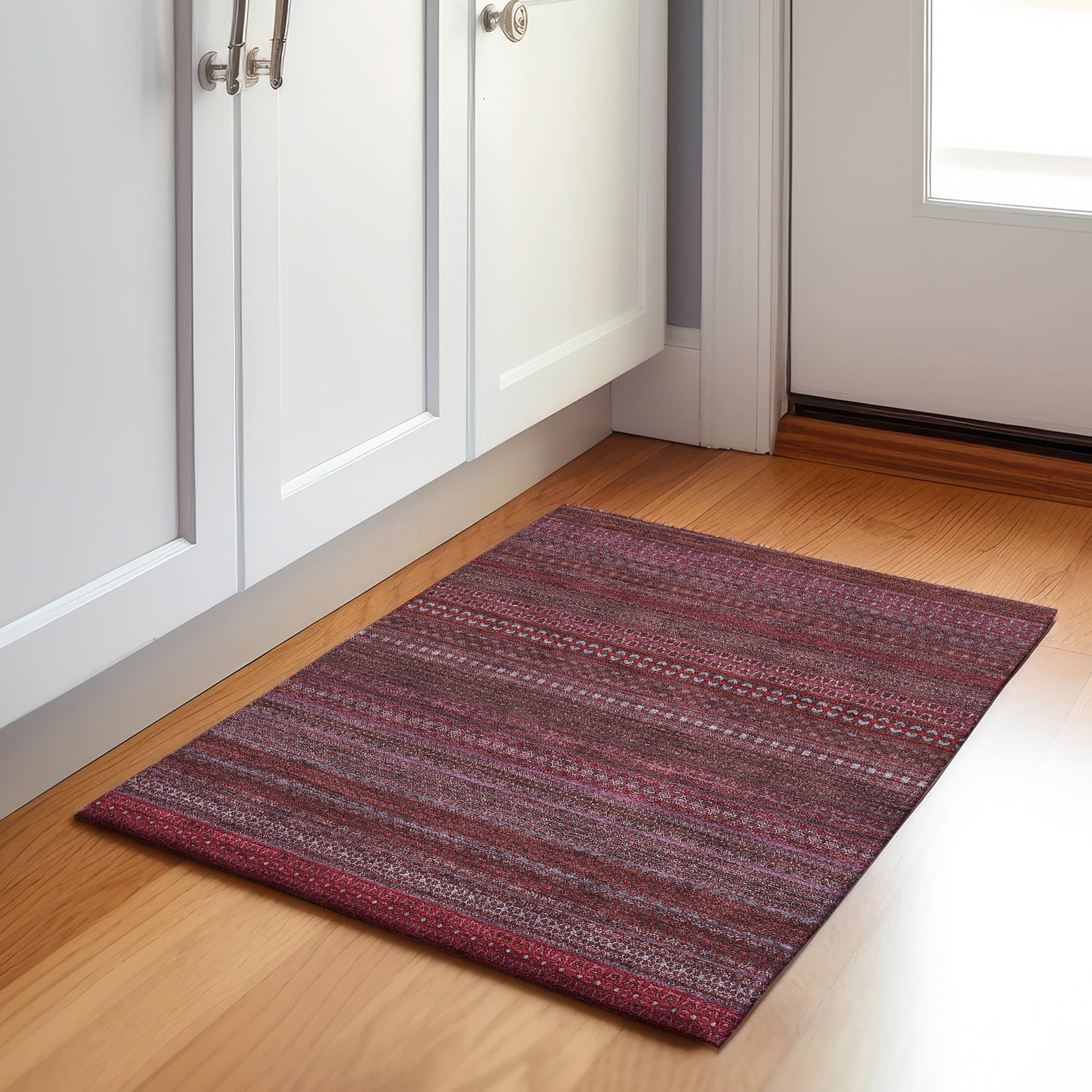 Porto Machine Washable Transitional Merlot Red Rug 1'8" x 2'6" #shape_Rectangle