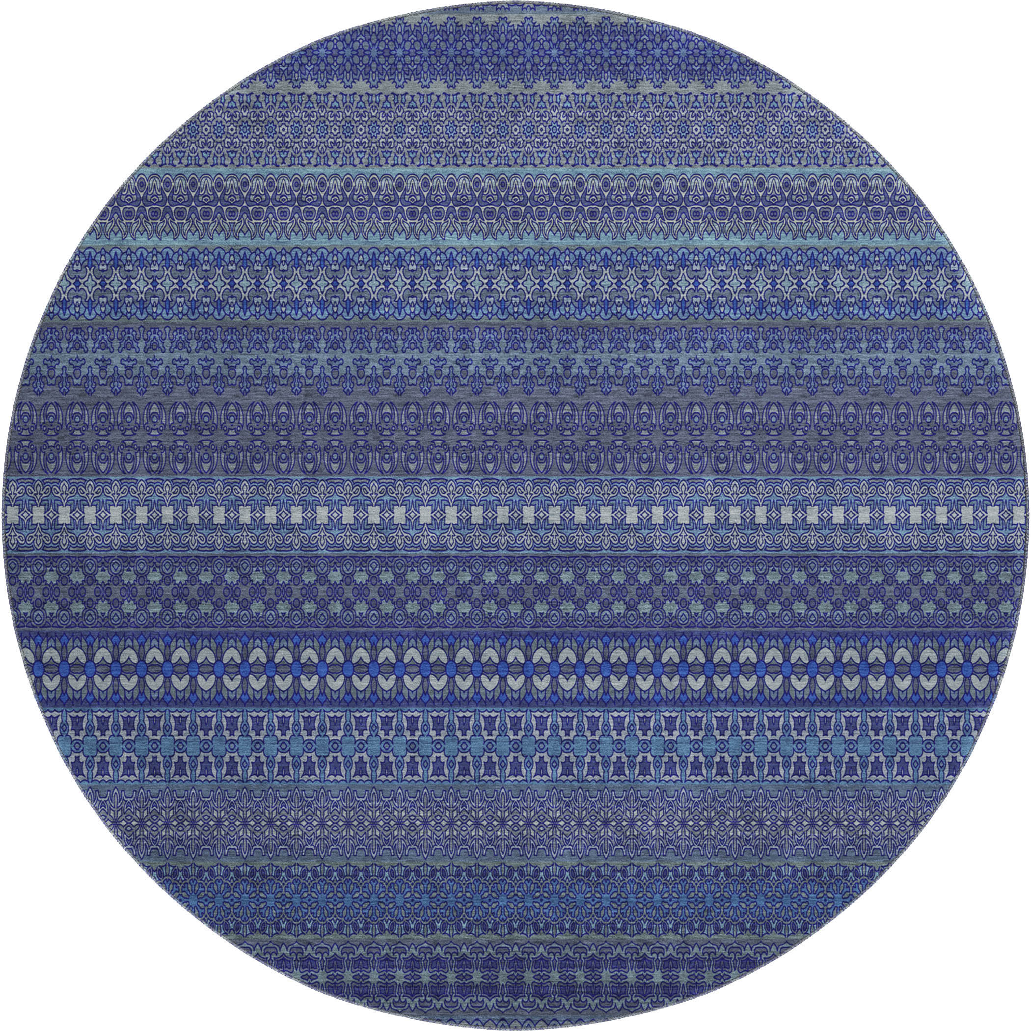 Porto Machine Washable Transitional Navy Blue Rug 8' x 8' #shape_Round