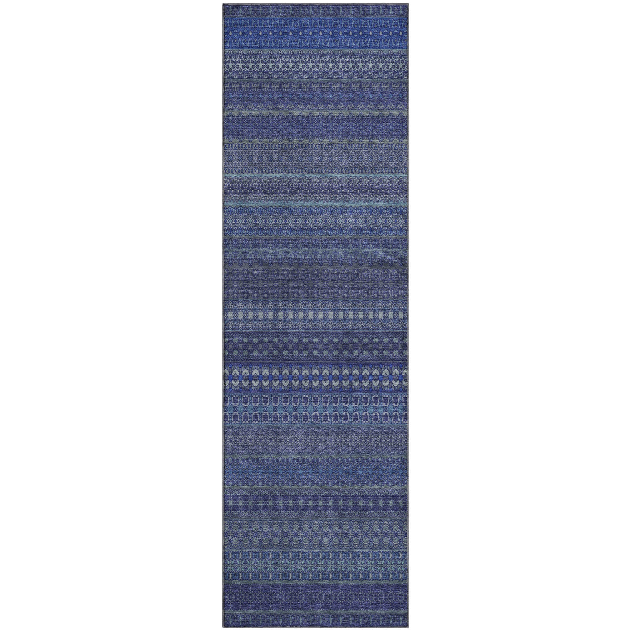 Porto Machine Washable Transitional Navy Blue Rug 2'3" x 7'6" #shape_Runner
