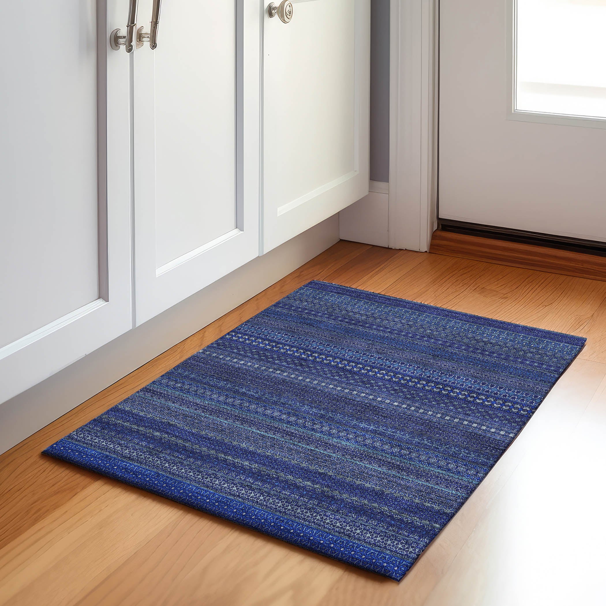 Porto Machine Washable Transitional Navy Blue Rug 1'8" x 2'6" #shape_Rectangle