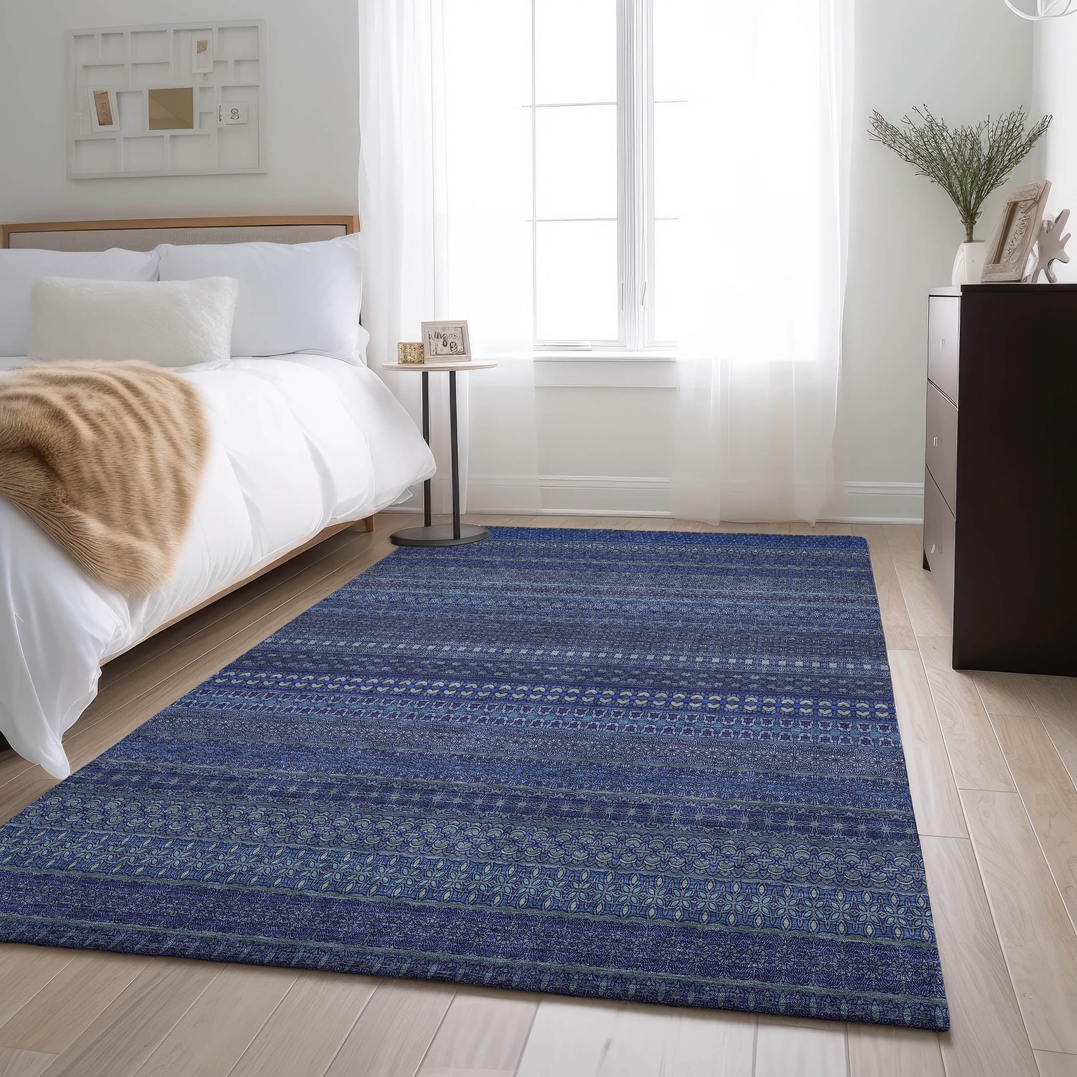 Porto Machine Washable Transitional Navy Blue Rug 2'6" x 3'10" #shape_Rectangle