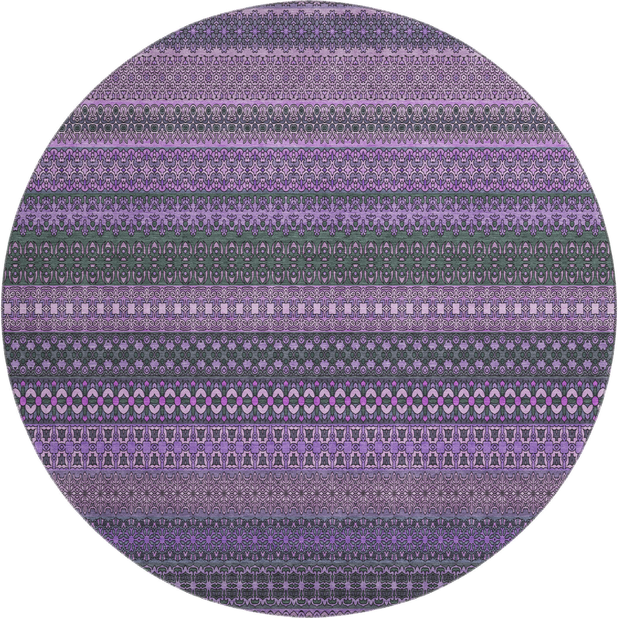 Porto Machine Washable Transitional Purple Rug 8' x 8' #shape_Round