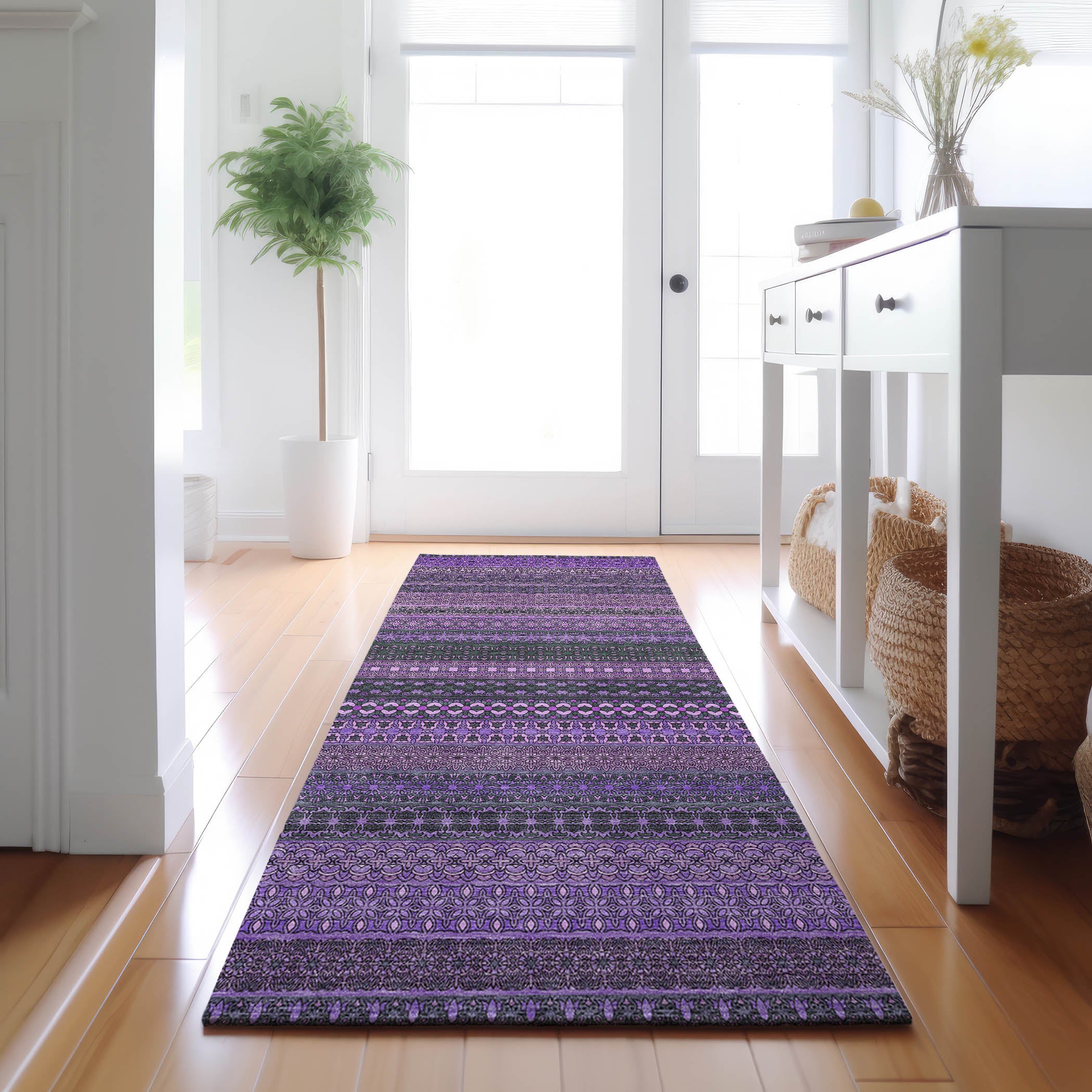 Porto Machine Washable Transitional Purple Rug 2'3" x 7'6" #shape_Runner