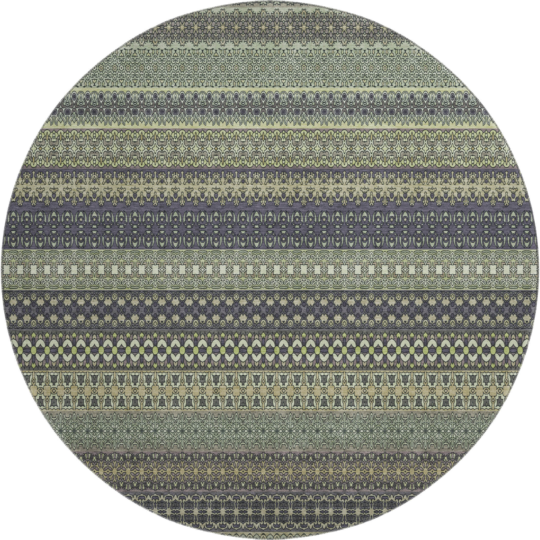 Porto Machine Washable Transitional Sage Green Rug 8' x 8' #shape_Round