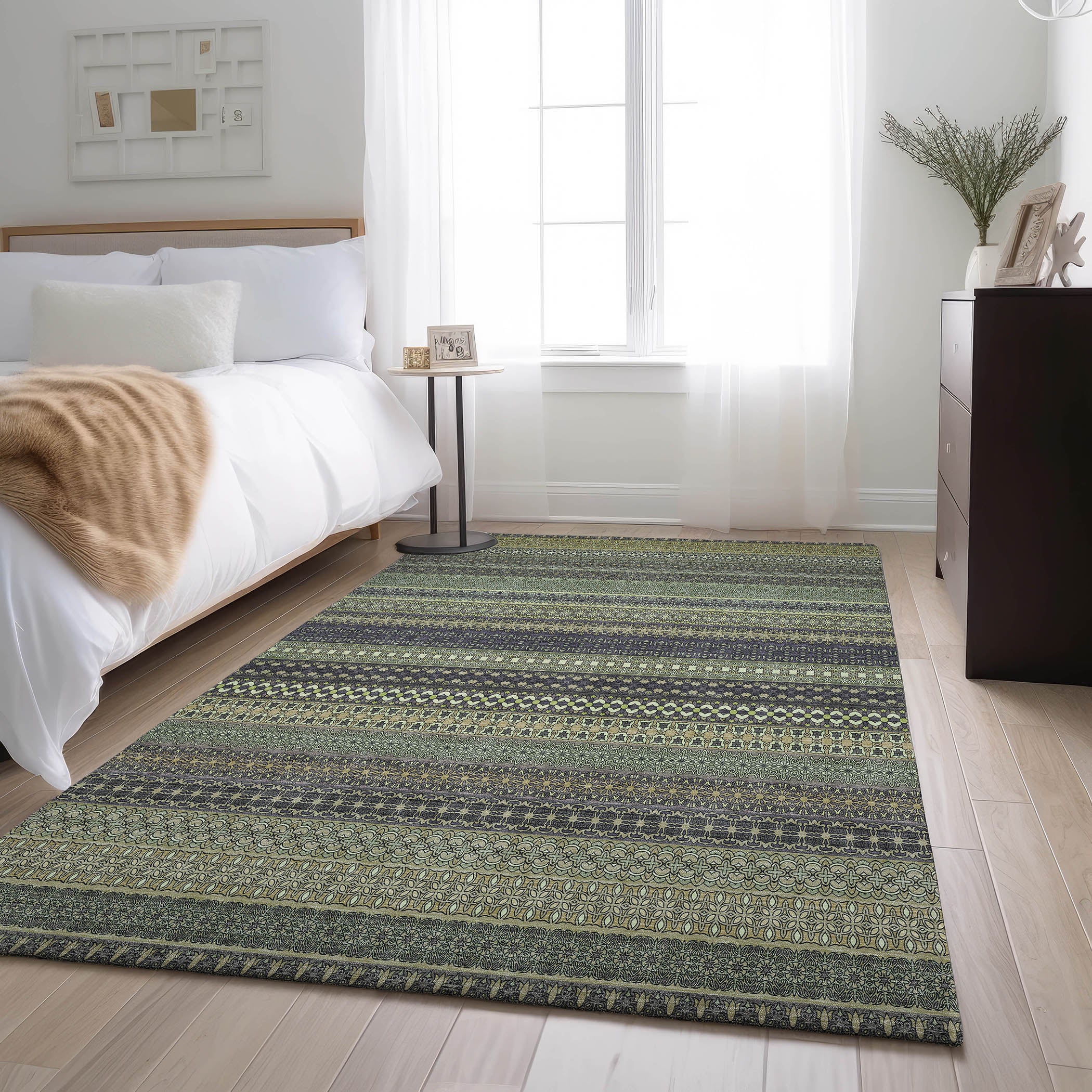 Porto Machine Washable Transitional Sage Green Rug 2'6" x 3'10" #shape_Rectangle