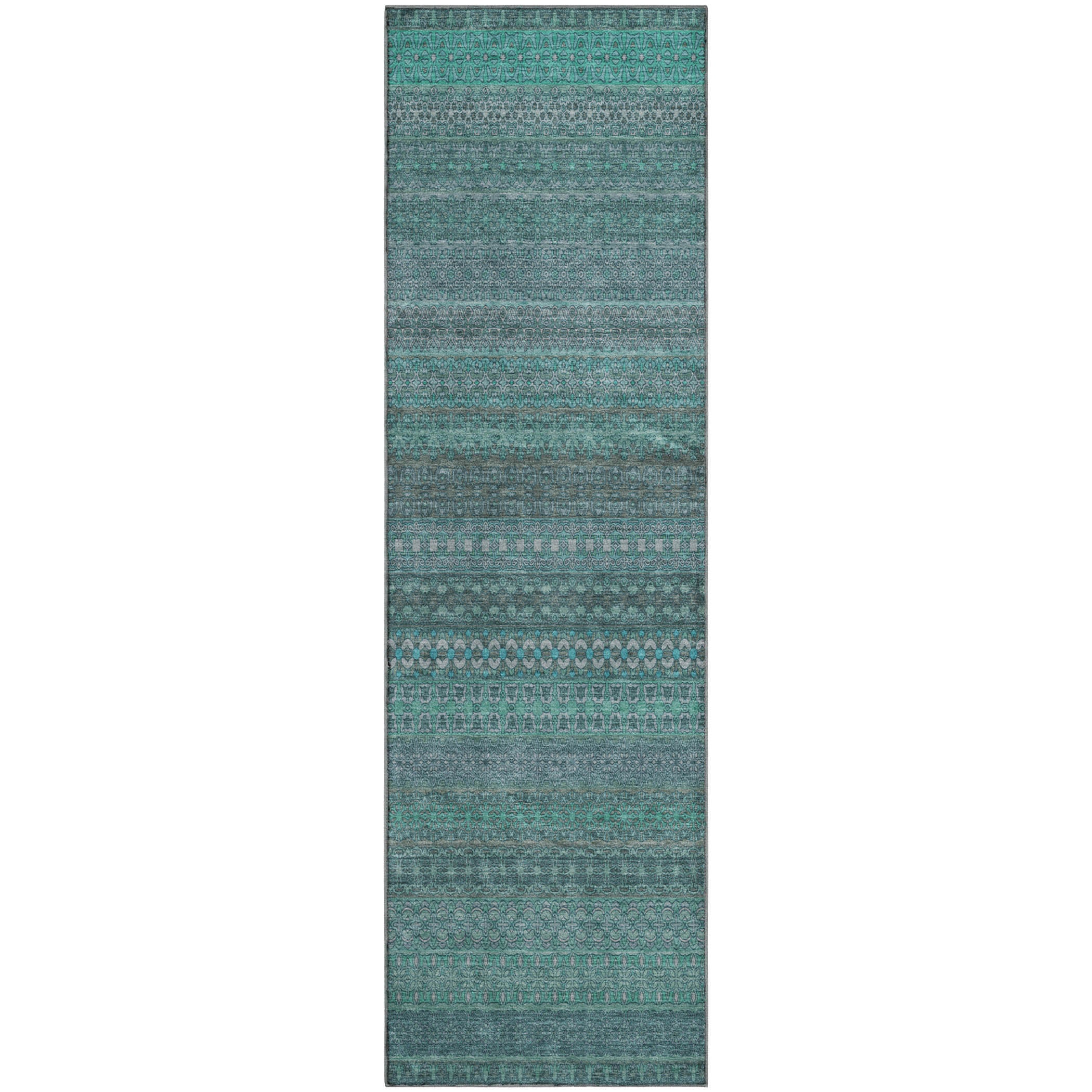 Porto Machine Washable Transitional Turquoise Teal Rug 2'3" x 7'6" #shape_Runner