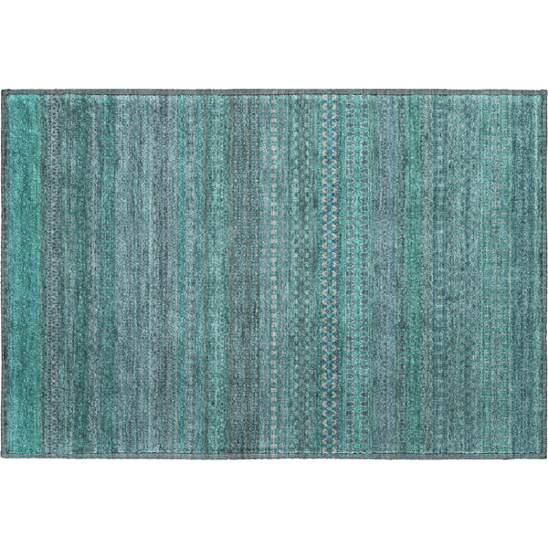 Porto Machine Washable Transitional Turquoise Teal Rug 1'8" x 2'6"