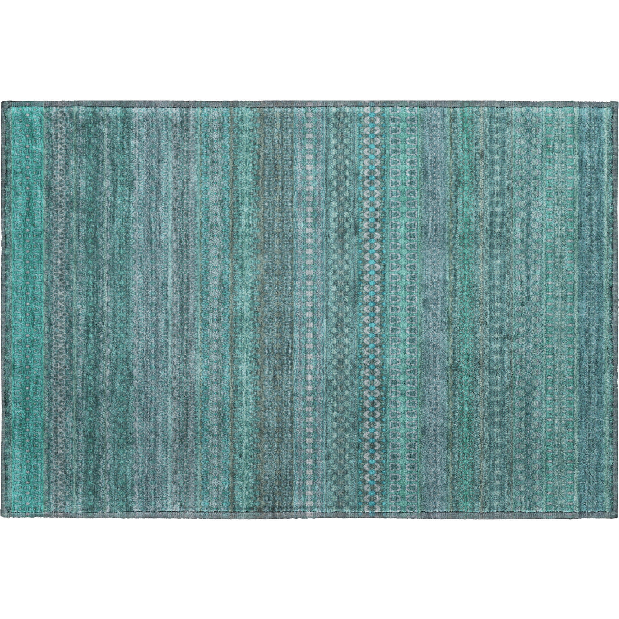 Porto Machine Washable Transitional Turquoise Teal Rug 1'8" x 2'6" #shape_Rectangle